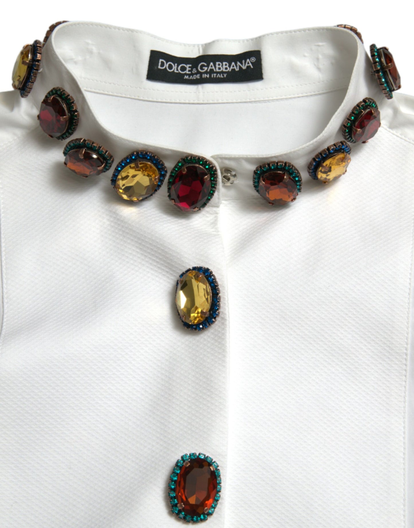 Dolce & Gabbana Elegante top de algodón blanco con adornos de cristales