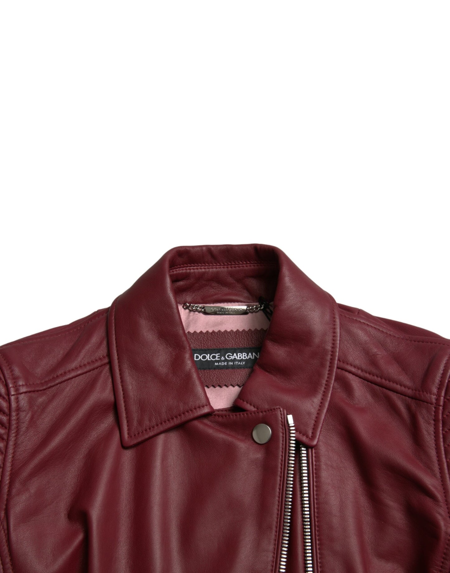 Dolce & Gabbana Chaqueta motera de cuero burdeos