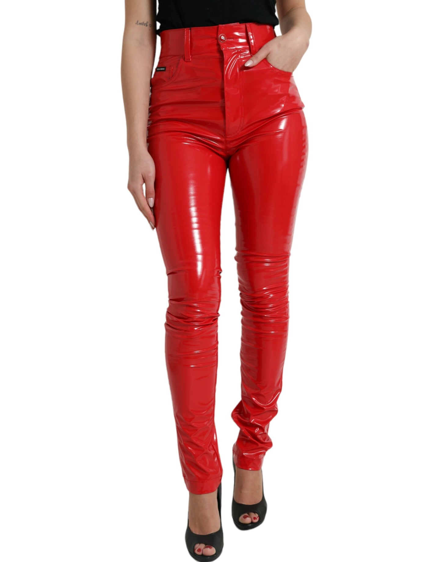 Dolce & Gabbana Pantalones pitillo rojos de cintura alta: elegantes y elegantes