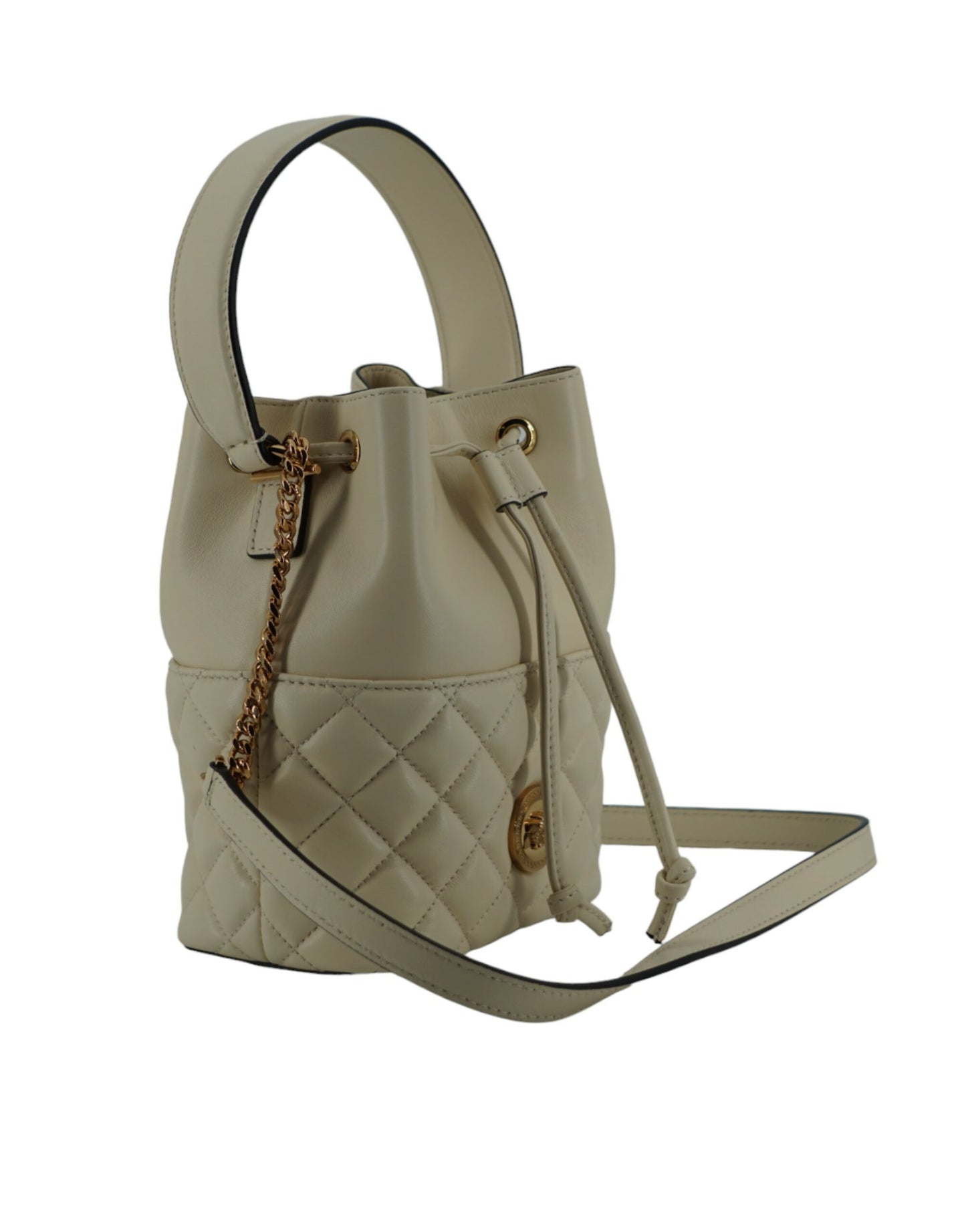 Versace Elegant Small White Leather Bucket Shoulder Bag – par Versace | Disponible sur Sandy Store ByNet