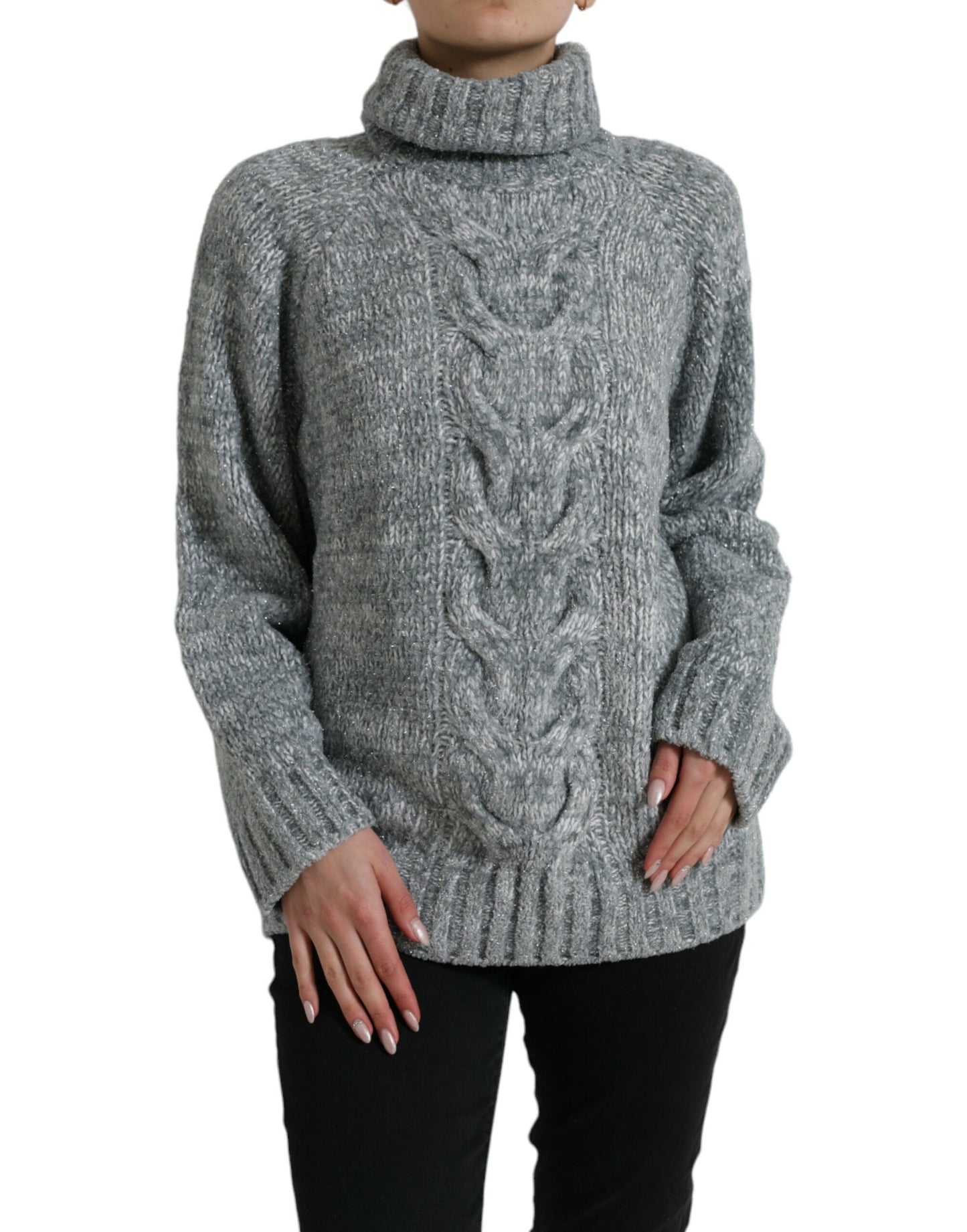 Jersey elegante de cuello alto en mezcla de cachemira gris de Dolce & Gabbana