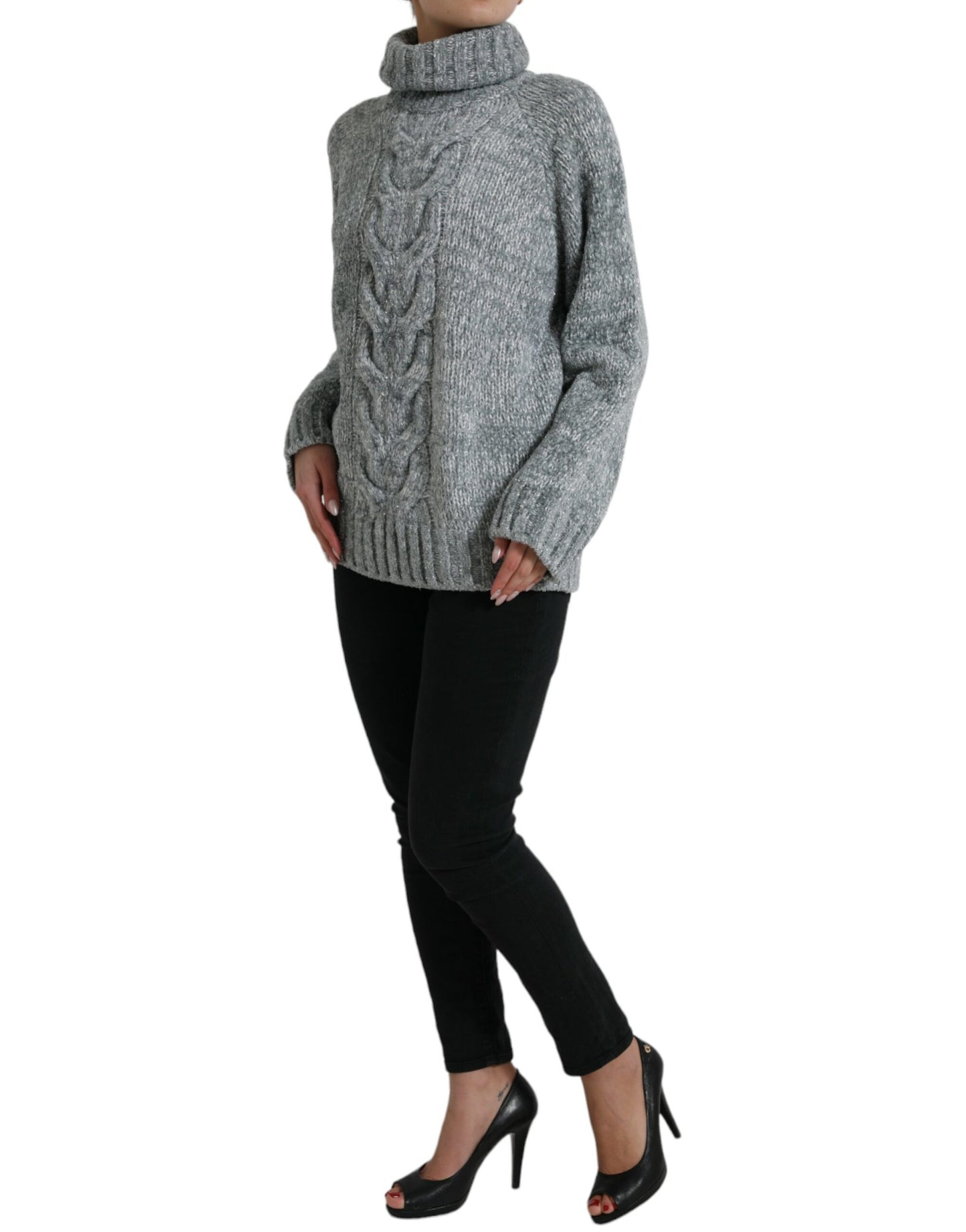 Jersey elegante de cuello alto en mezcla de cachemira gris de Dolce & Gabbana