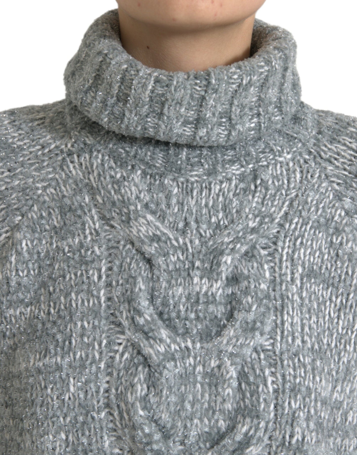 Jersey elegante de cuello alto en mezcla de cachemira gris de Dolce & Gabbana