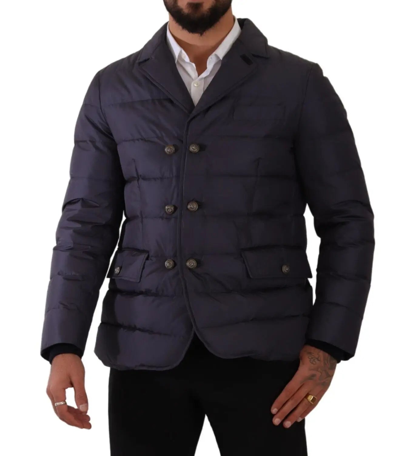 Dolce & Gabbana Elegante chaqueta en mezcla de seda azul oscuro
