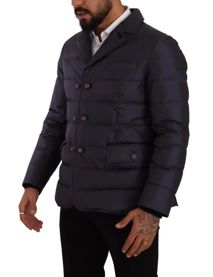 Dolce & Gabbana Elegante chaqueta en mezcla de seda azul oscuro