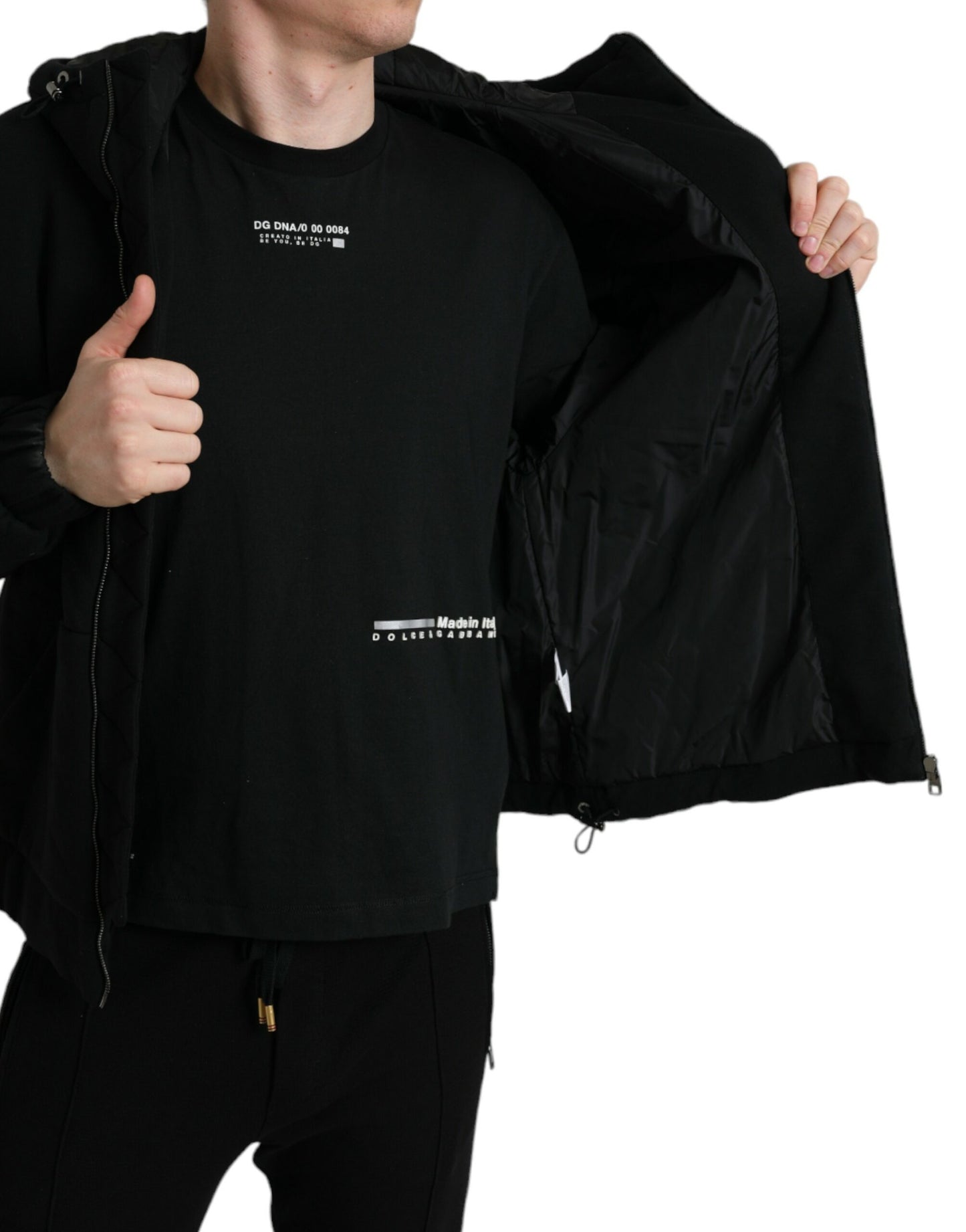 Dolce & Gabbana Elegante cazadora bomber negra con capucha