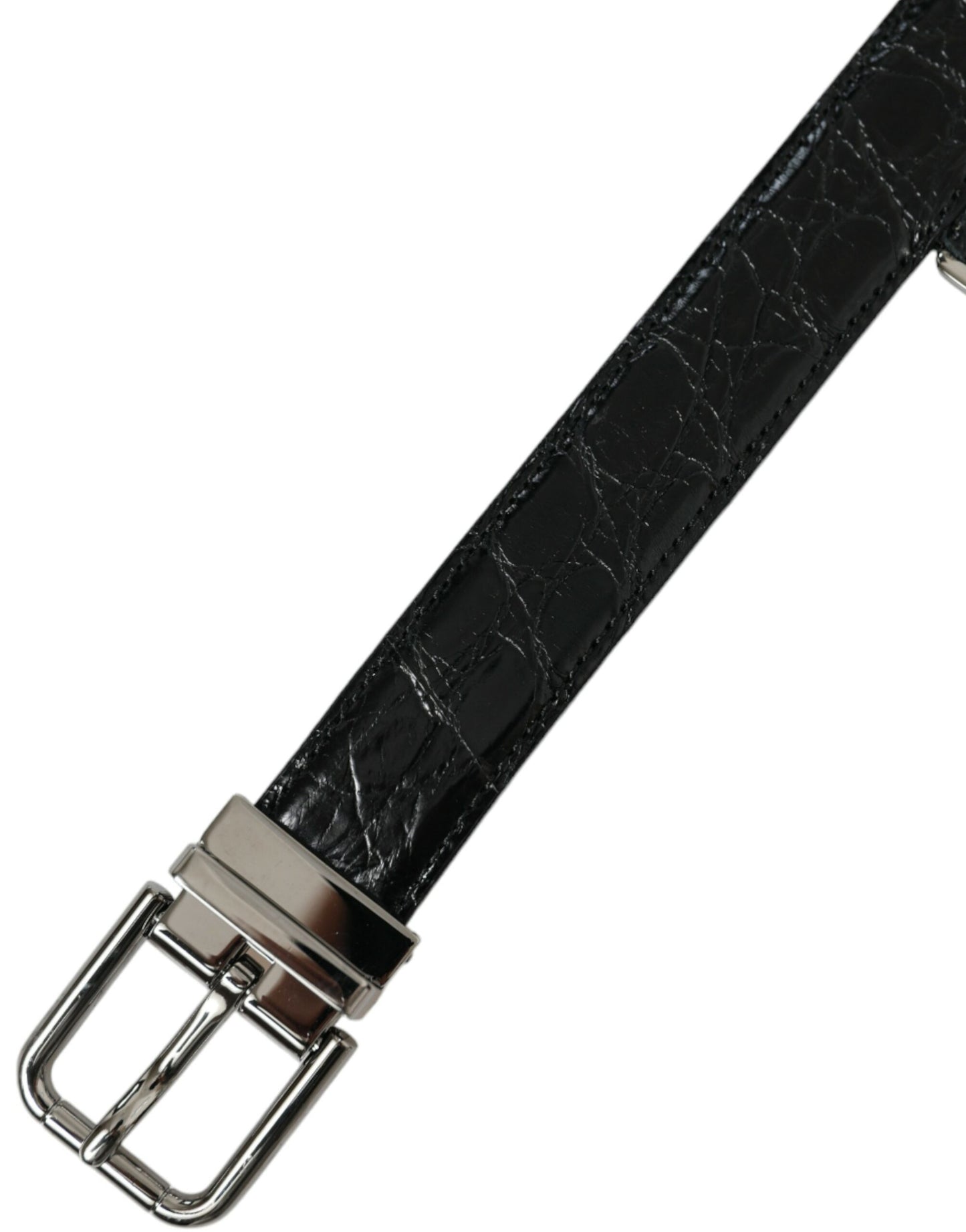 Dolce & Gabbana Elegante Cinturón de Piel Negro con Hebilla de Metal