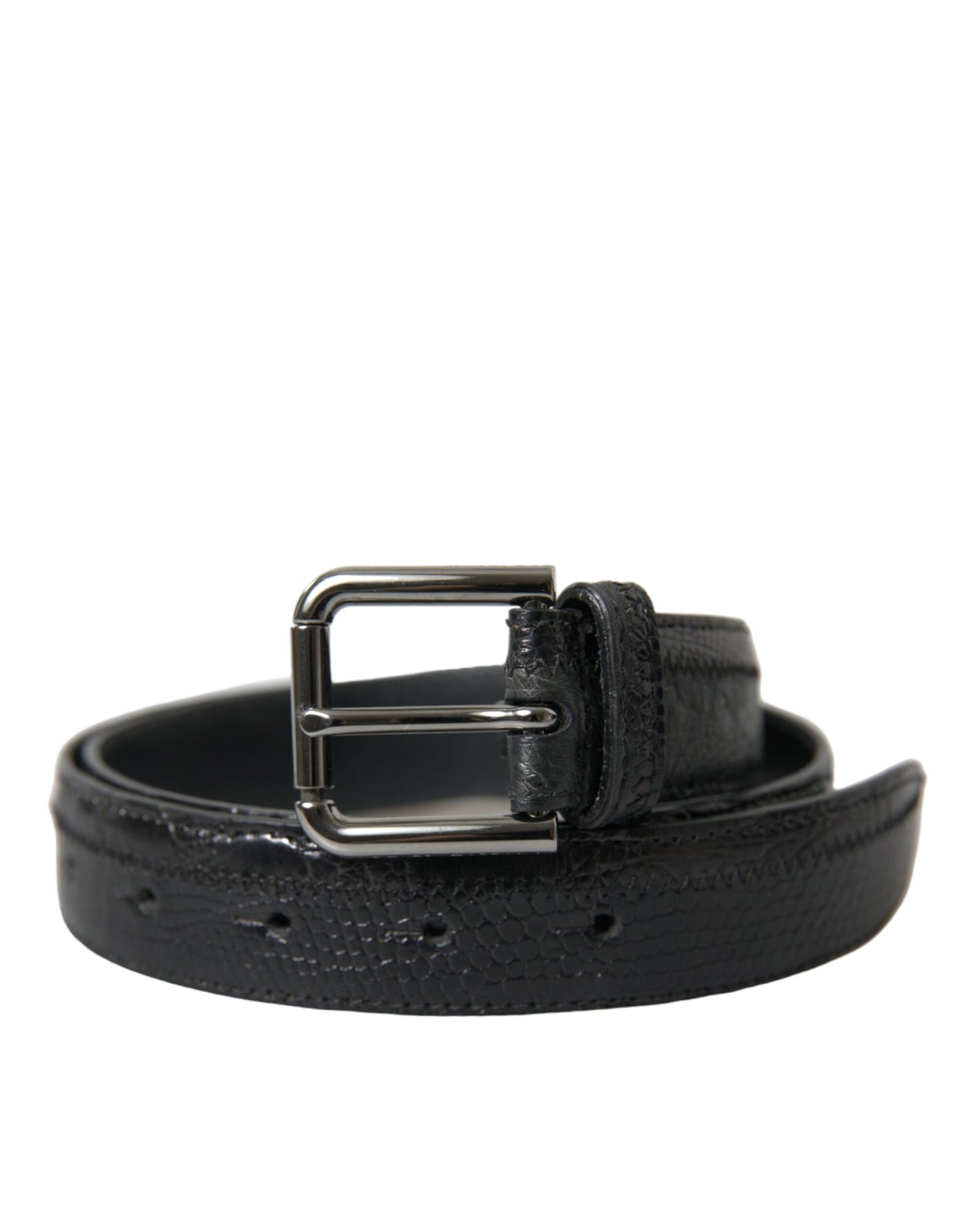 Dolce & Gabbana Elegante Cinturón de Piel Negro con Hebilla de Metal