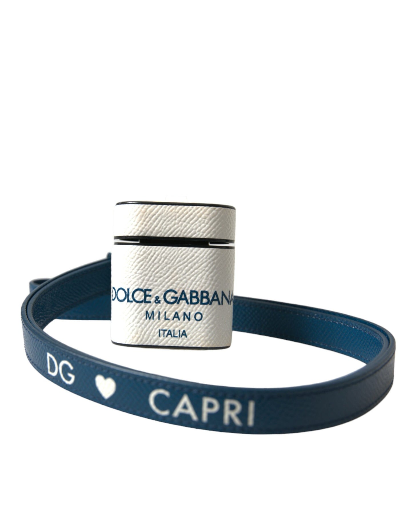 Dolce & Gabbana Estuche de cuero elegante para Airpods en azul y blanco