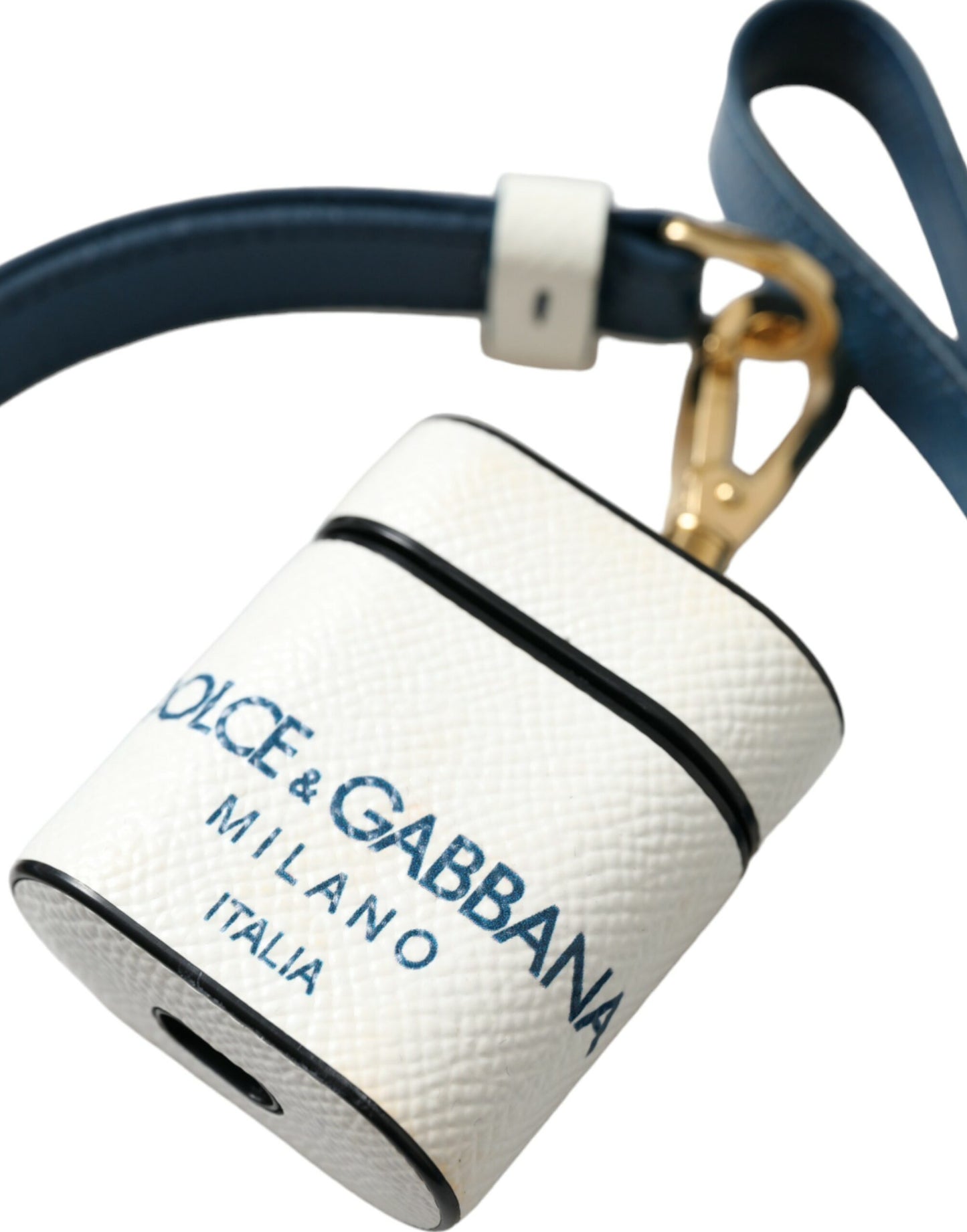 Dolce & Gabbana Estuche de cuero elegante para Airpods en azul y blanco