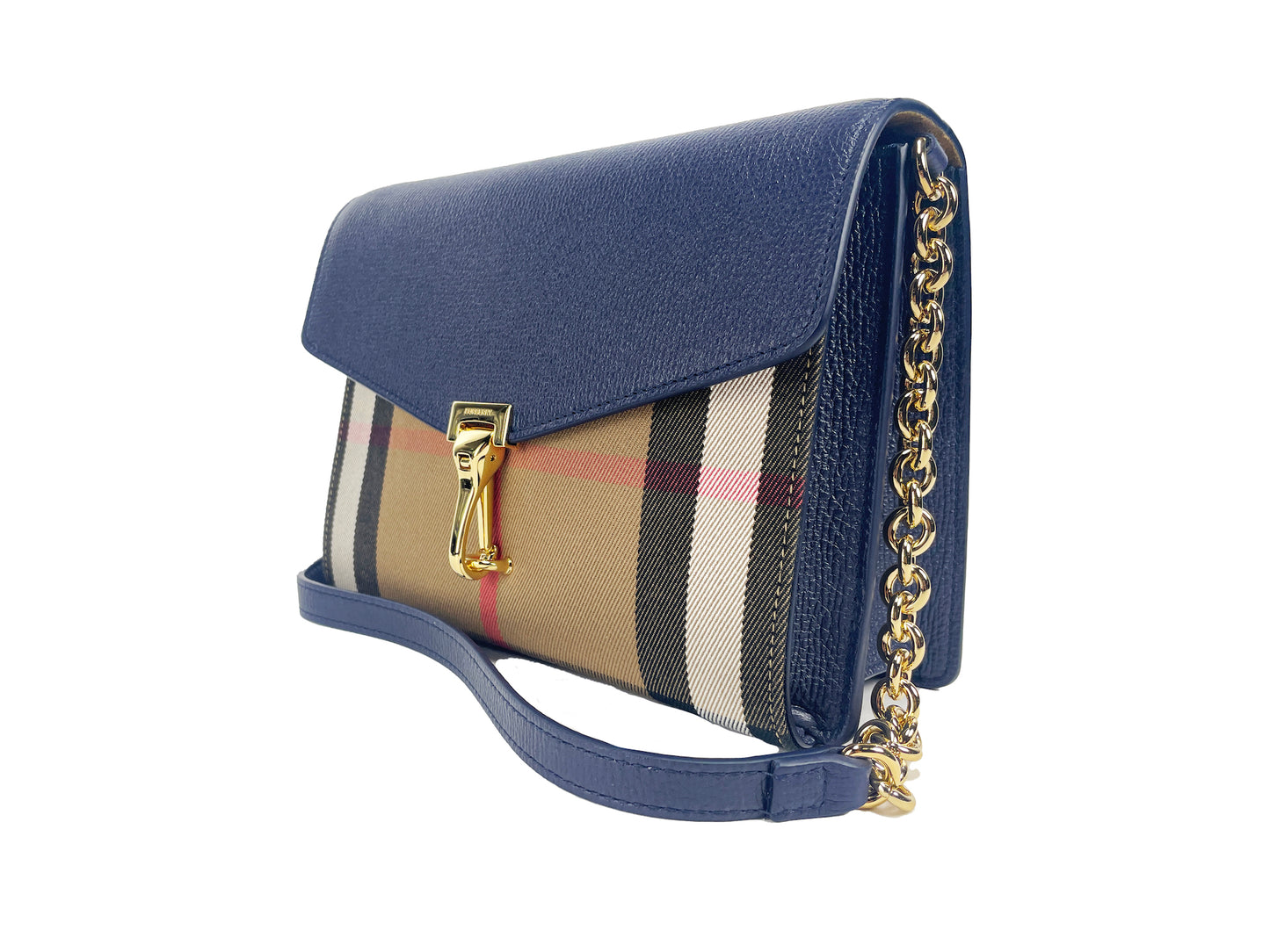 Burberry Macken Small Regency Blue House Check Leather Crossbody Bag – par Burberry | Disponible sur Sandy Store ByNet