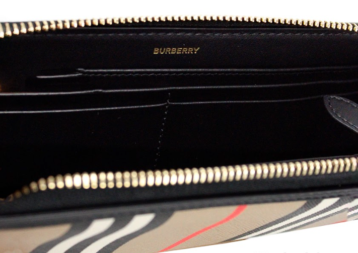 Burberry Ellerby Black Leather Icon Stripe Canvas Zip Around Continental Wallet – par Burberry | Disponible sur Sandy Store ByNet