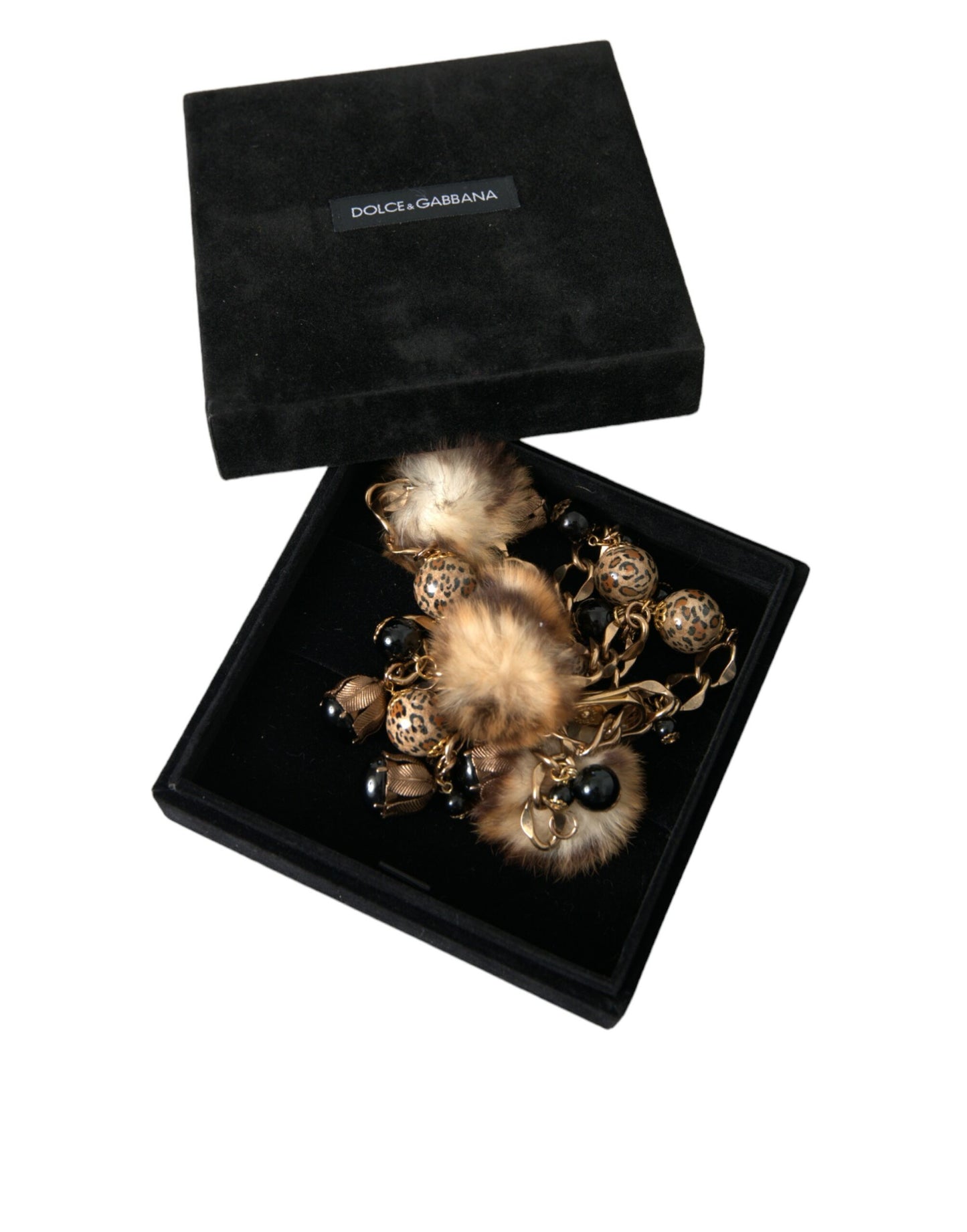 Dolce & Gabbana Cinturón de cadena con collar de perlas de piel de leopardo de latón dorado