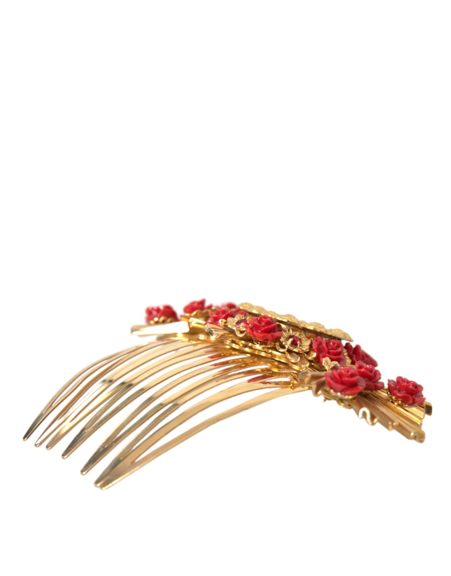 Dolce & Gabbana Peineta floral con corazón de cristal y latón dorado