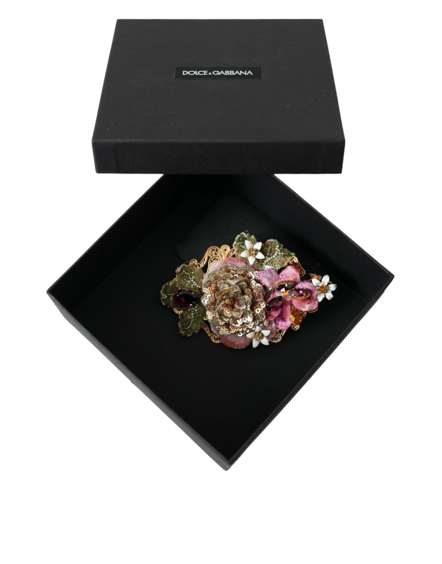 Dolce & Gabbana Pasador para el pelo con lentejuelas y cristales florales de latón dorado