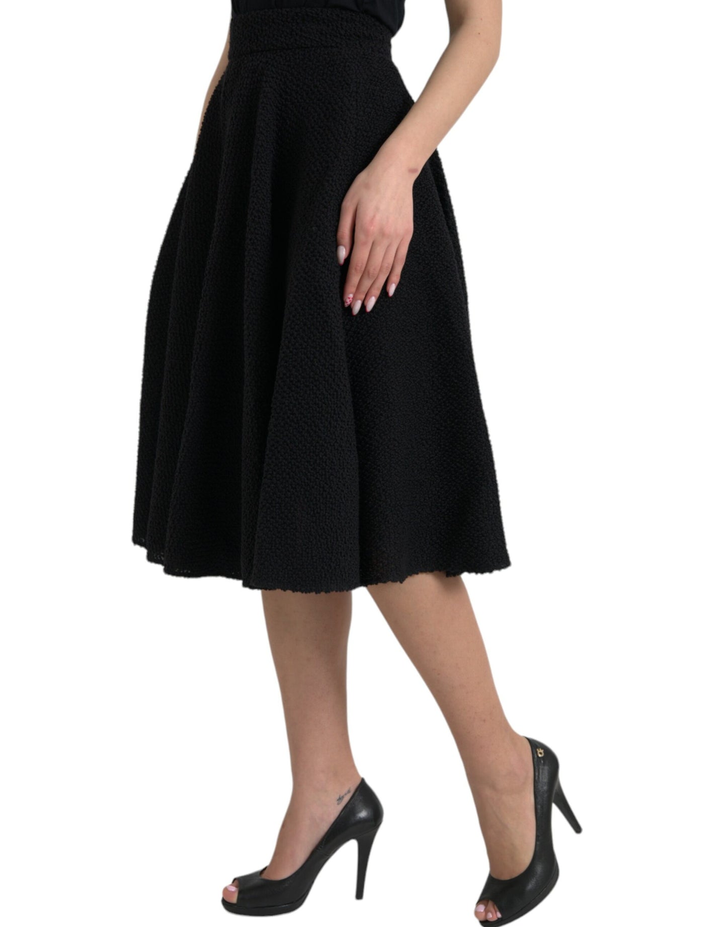 Dolce & Gabbana Falda negra evasé hasta la rodilla de cintura alta