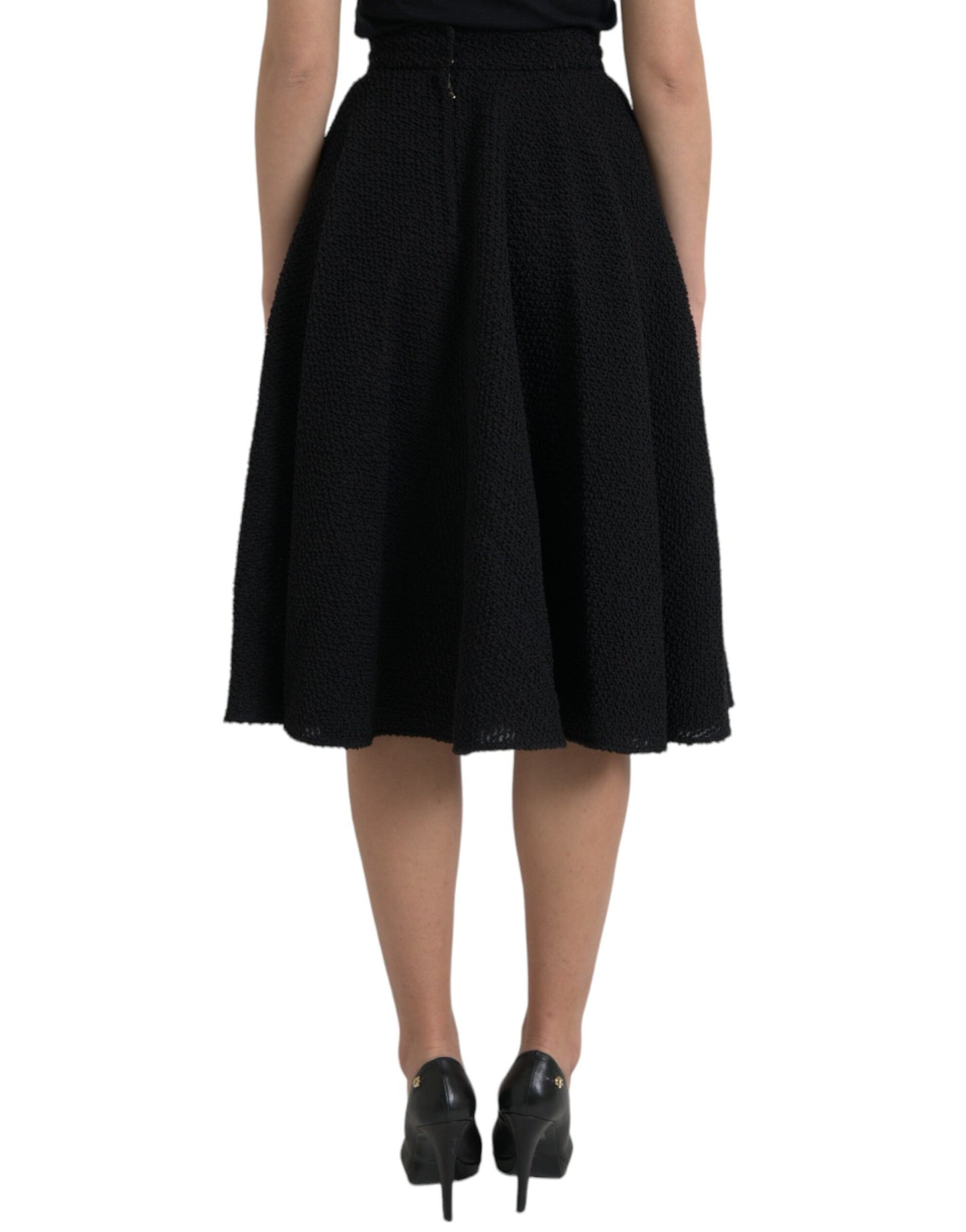 Dolce & Gabbana Falda negra evasé hasta la rodilla de cintura alta