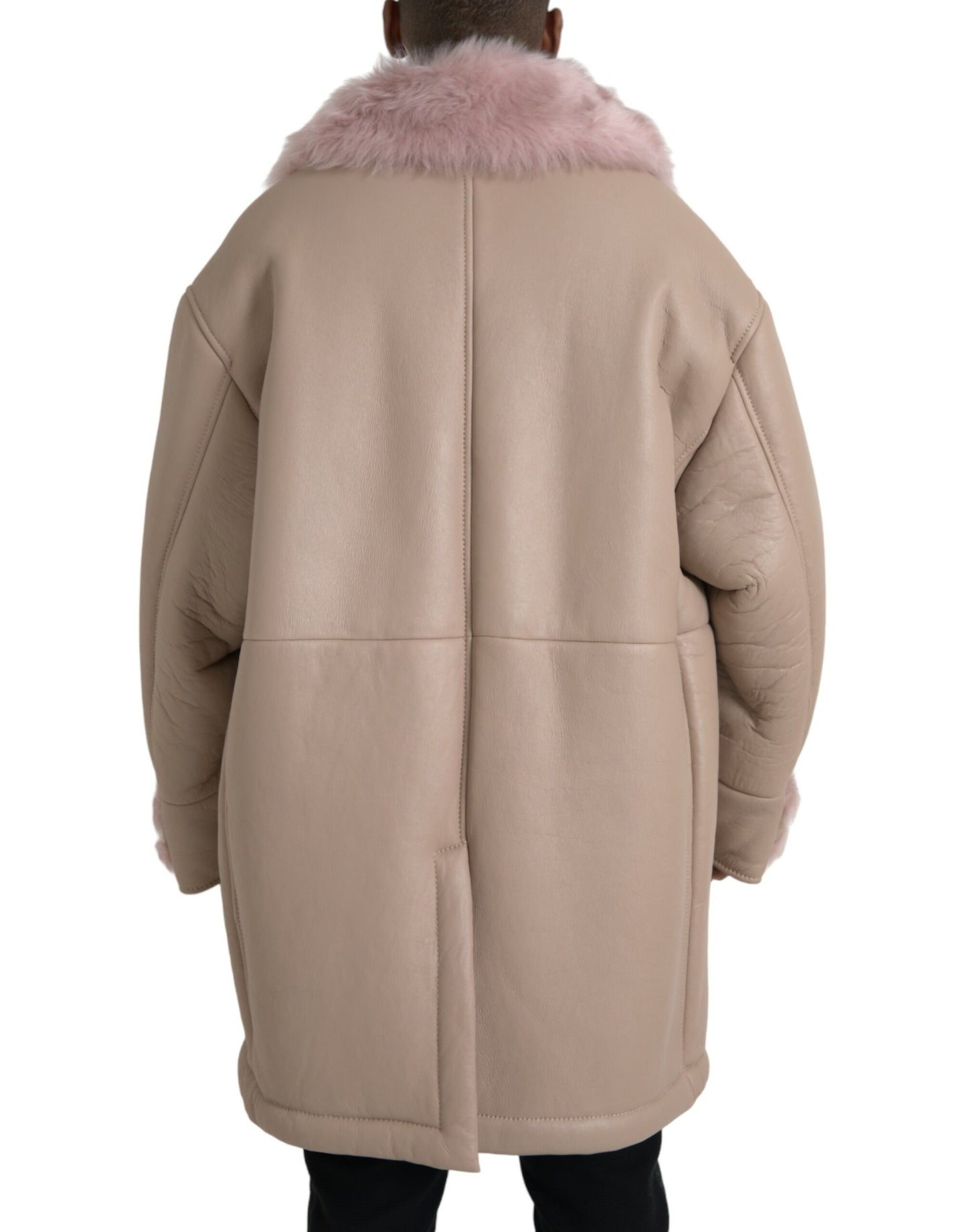 Dolce & Gabbana Chaqueta tipo abrigo de piel de cordero rosa beige