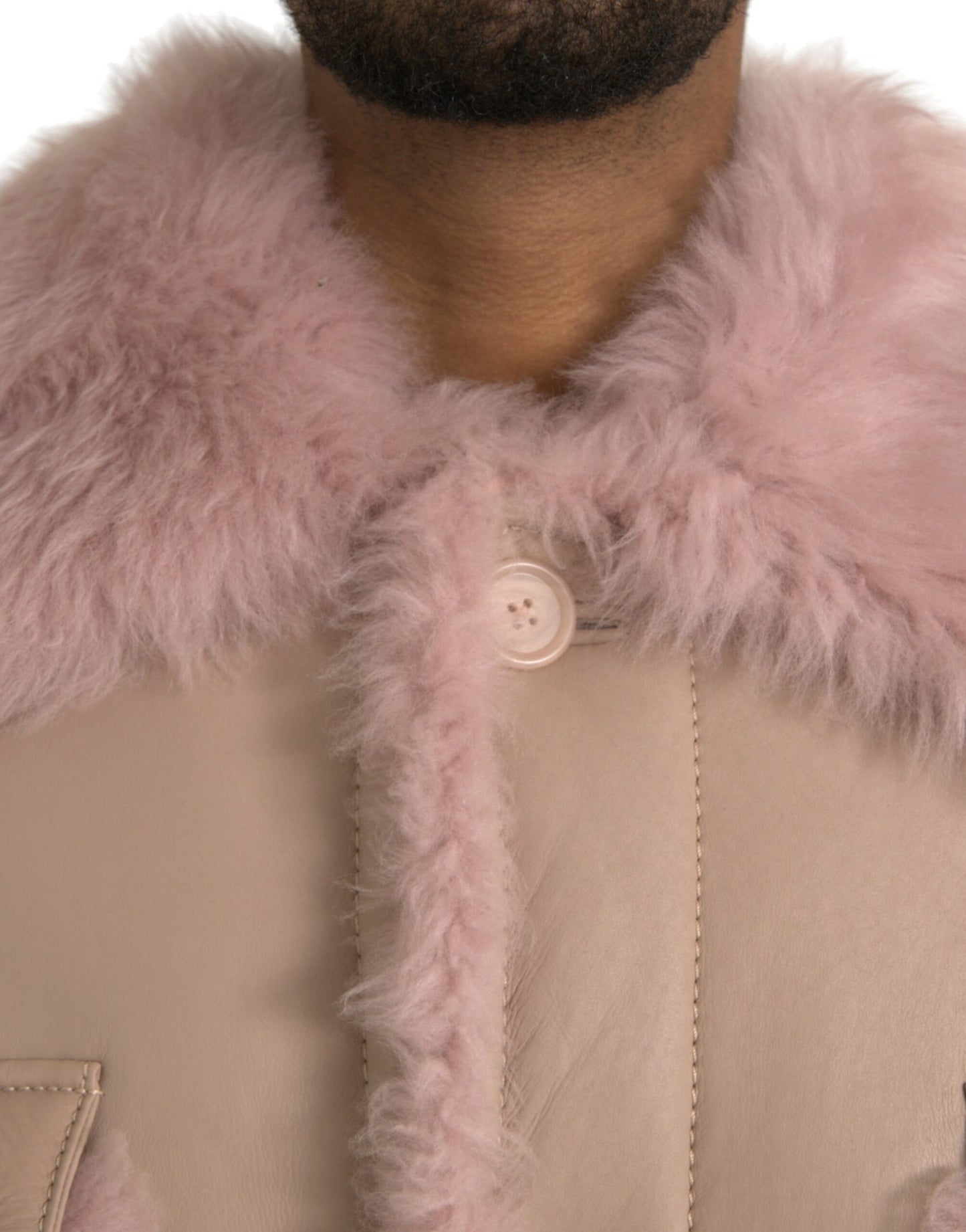 Dolce & Gabbana Chaqueta tipo abrigo de piel de cordero rosa beige