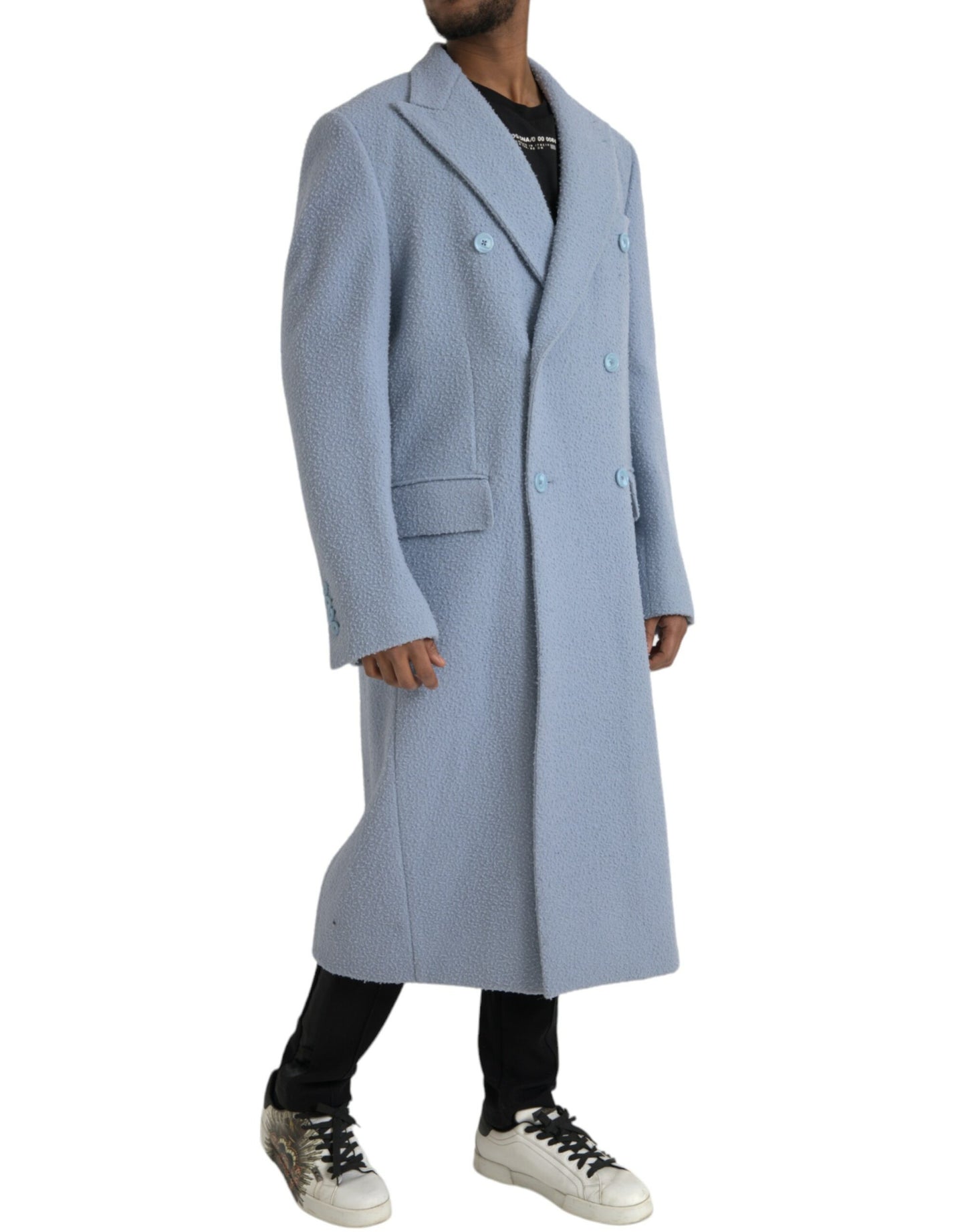 Dolce & Gabbana Gabardina larga azul con doble botonadura
