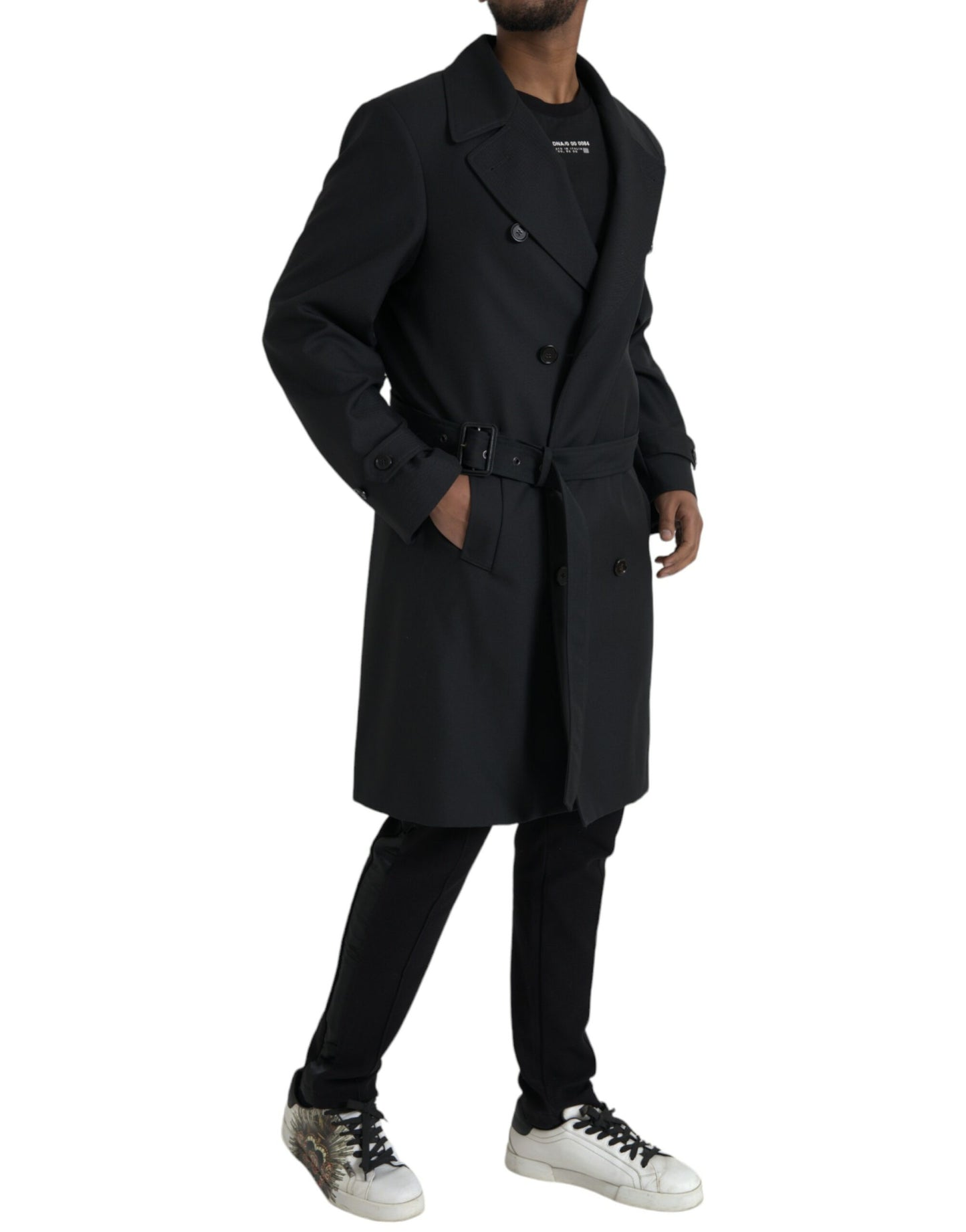 Dolce & Gabbana Gabardina negra con doble botonadura