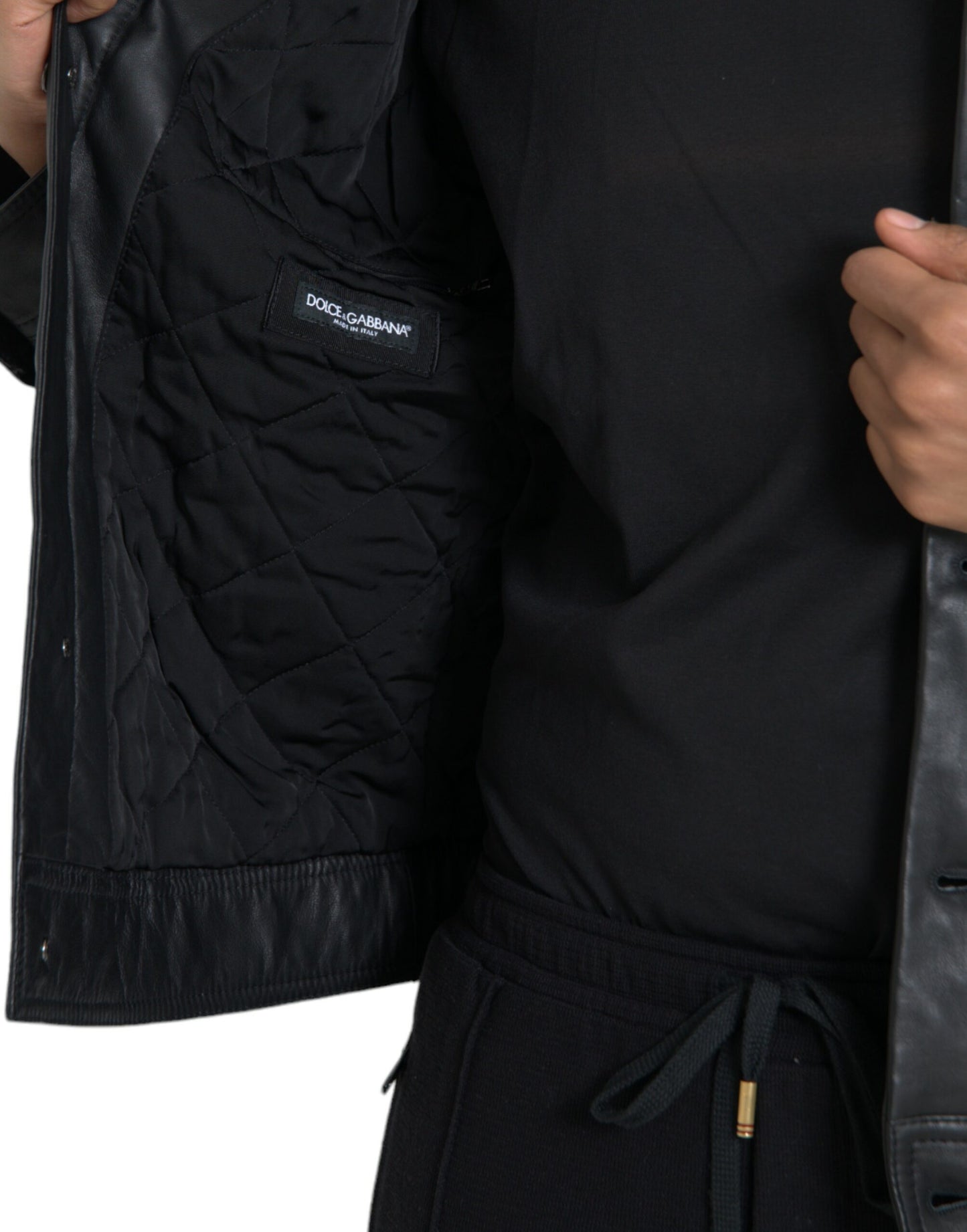 Dolce & Gabbana Chaqueta estilo motero con cuello de piel de cuero negro