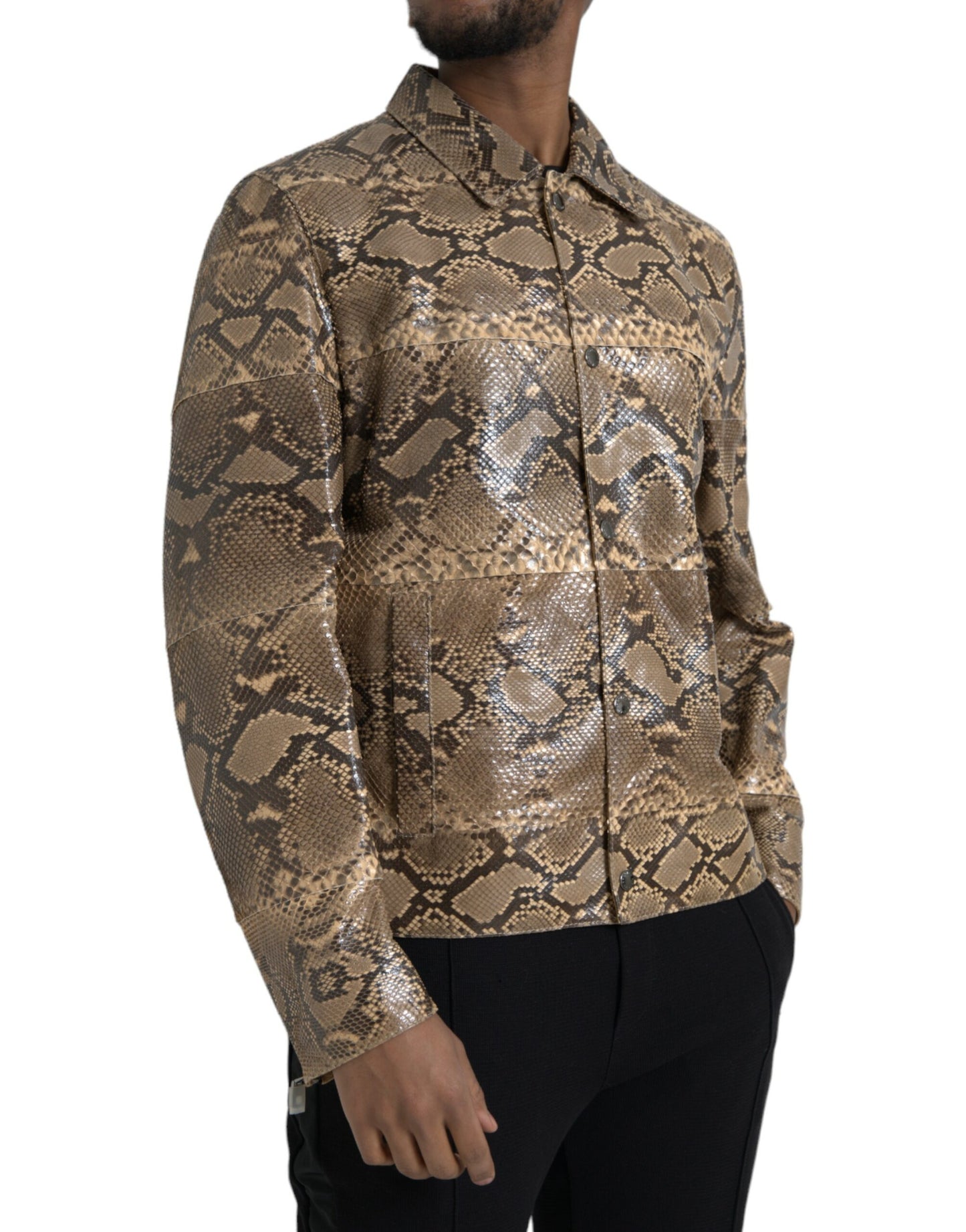 Dolce & Gabbana Chaqueta motera de cuero exótico beige