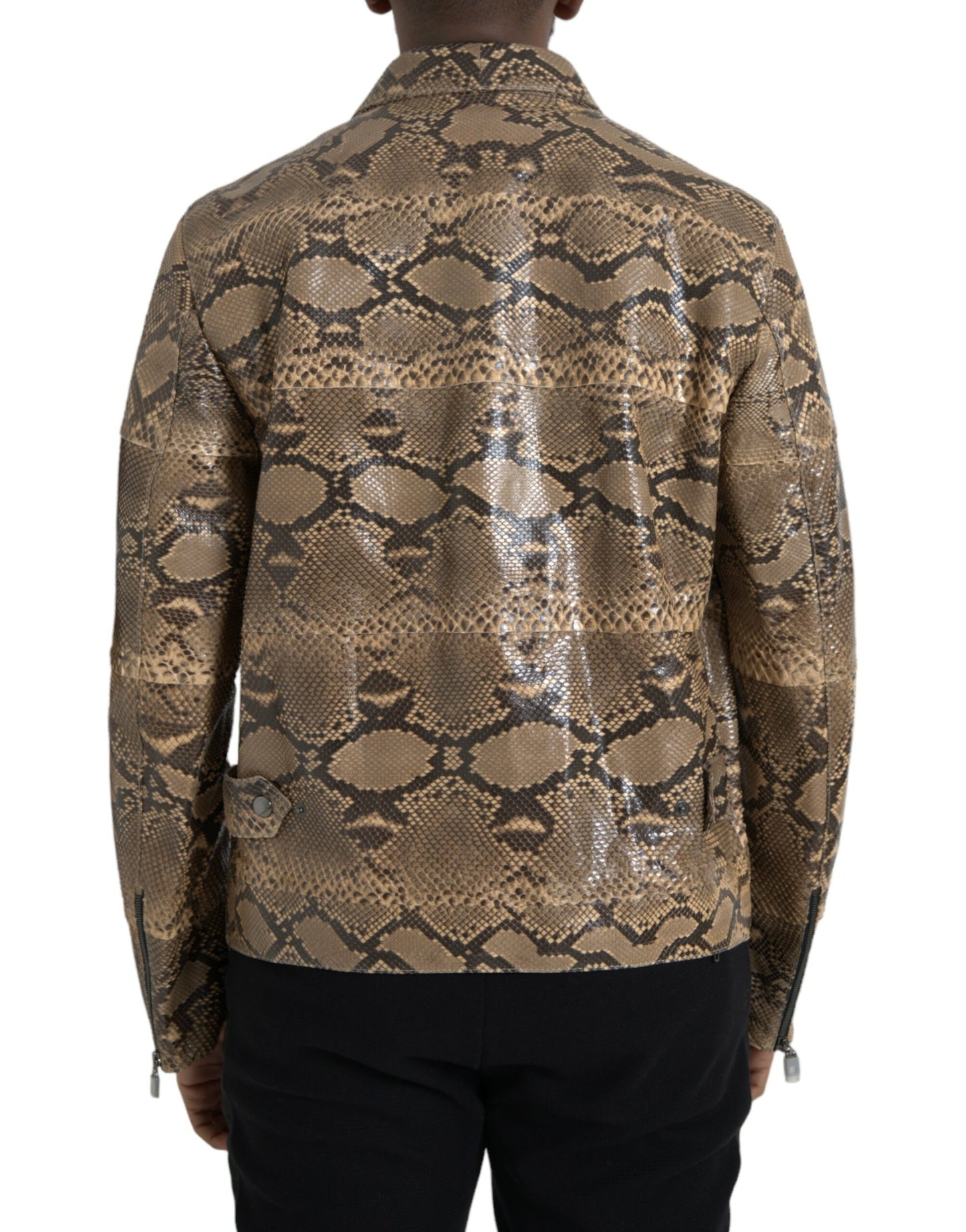 Dolce & Gabbana Chaqueta motera de cuero exótico beige