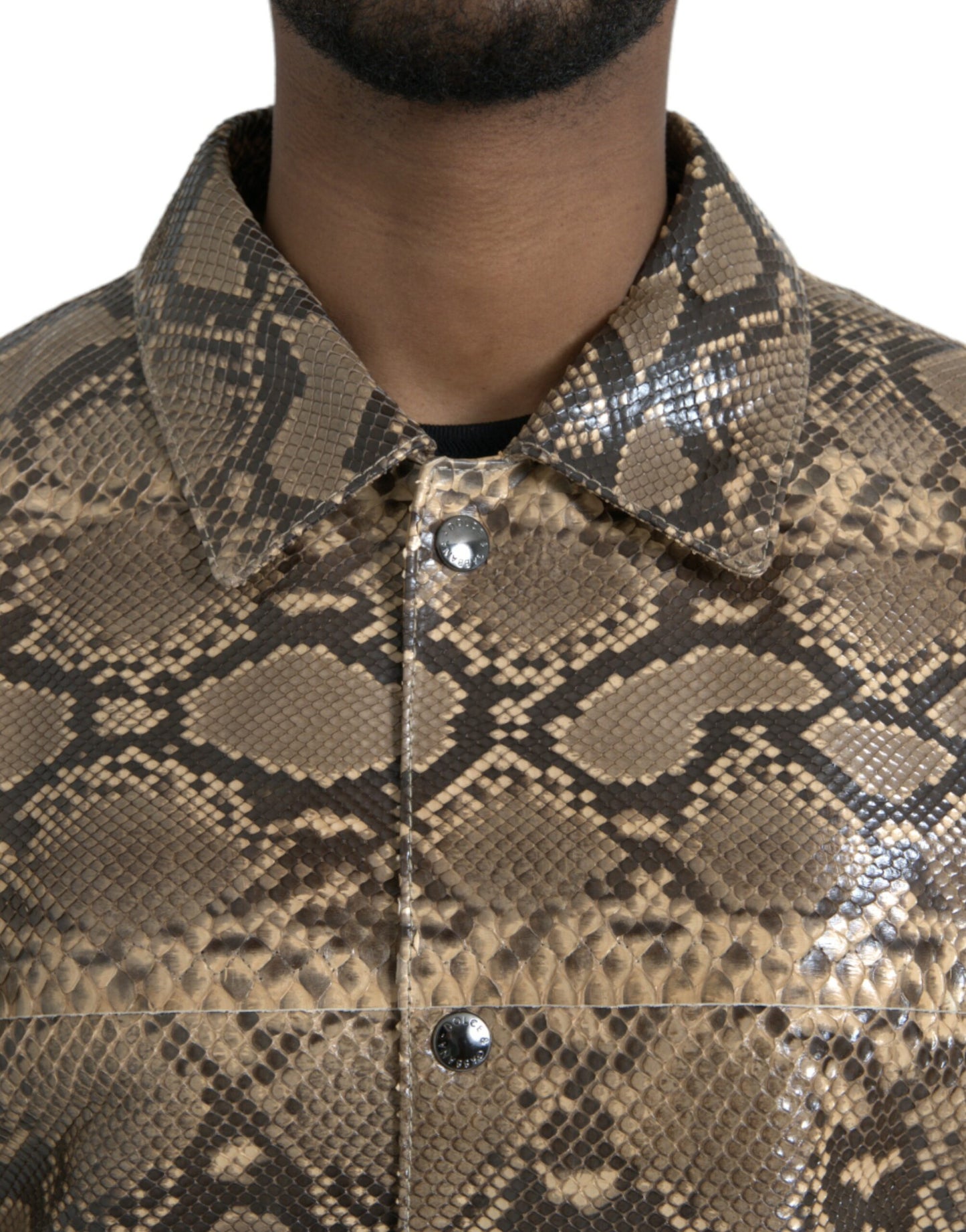 Dolce & Gabbana Chaqueta motera de cuero exótico beige