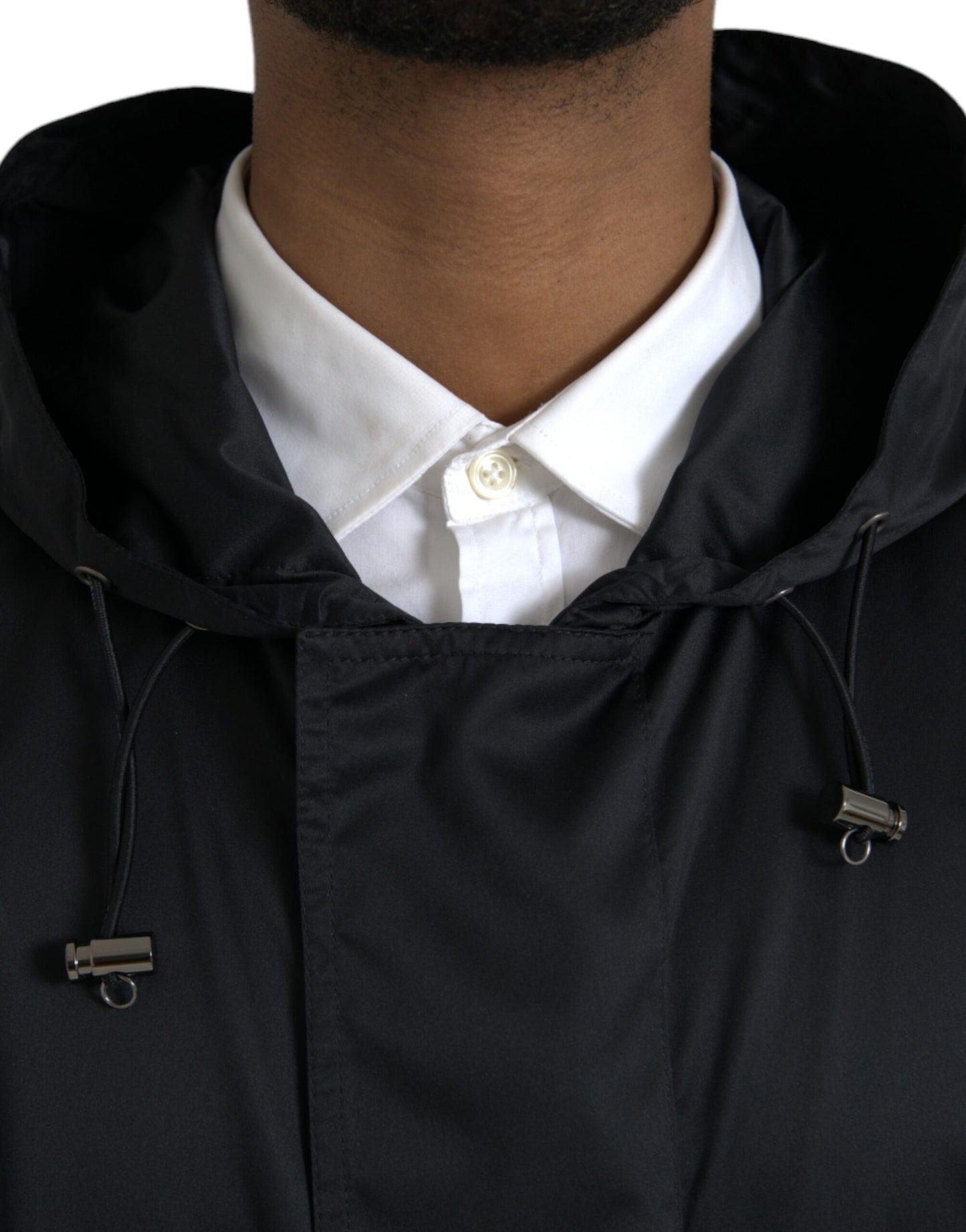 Dolce & Gabbana Chaqueta cortavientos larga con capucha de poliéster negra