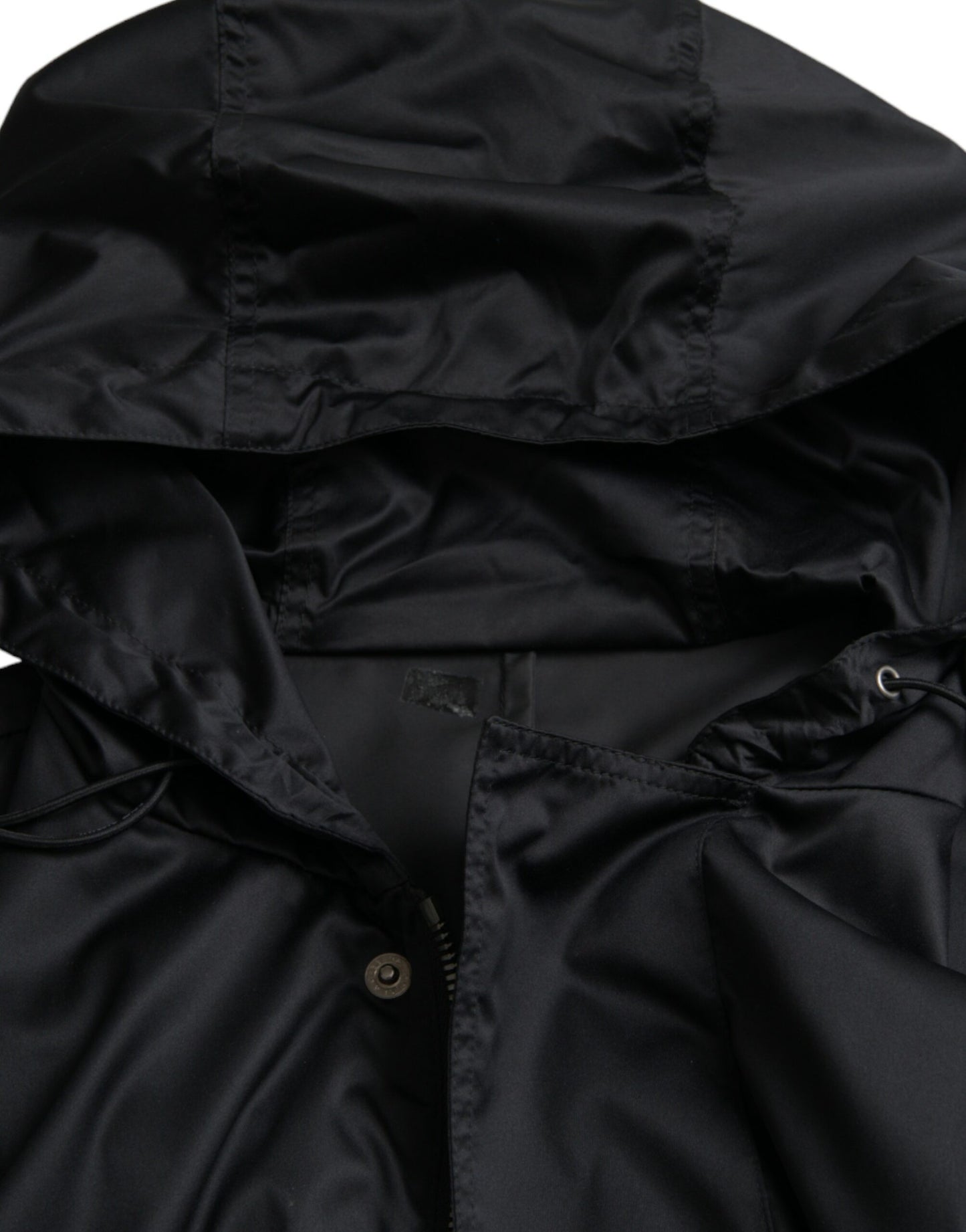 Dolce & Gabbana Chaqueta cortavientos larga con capucha de poliéster negra