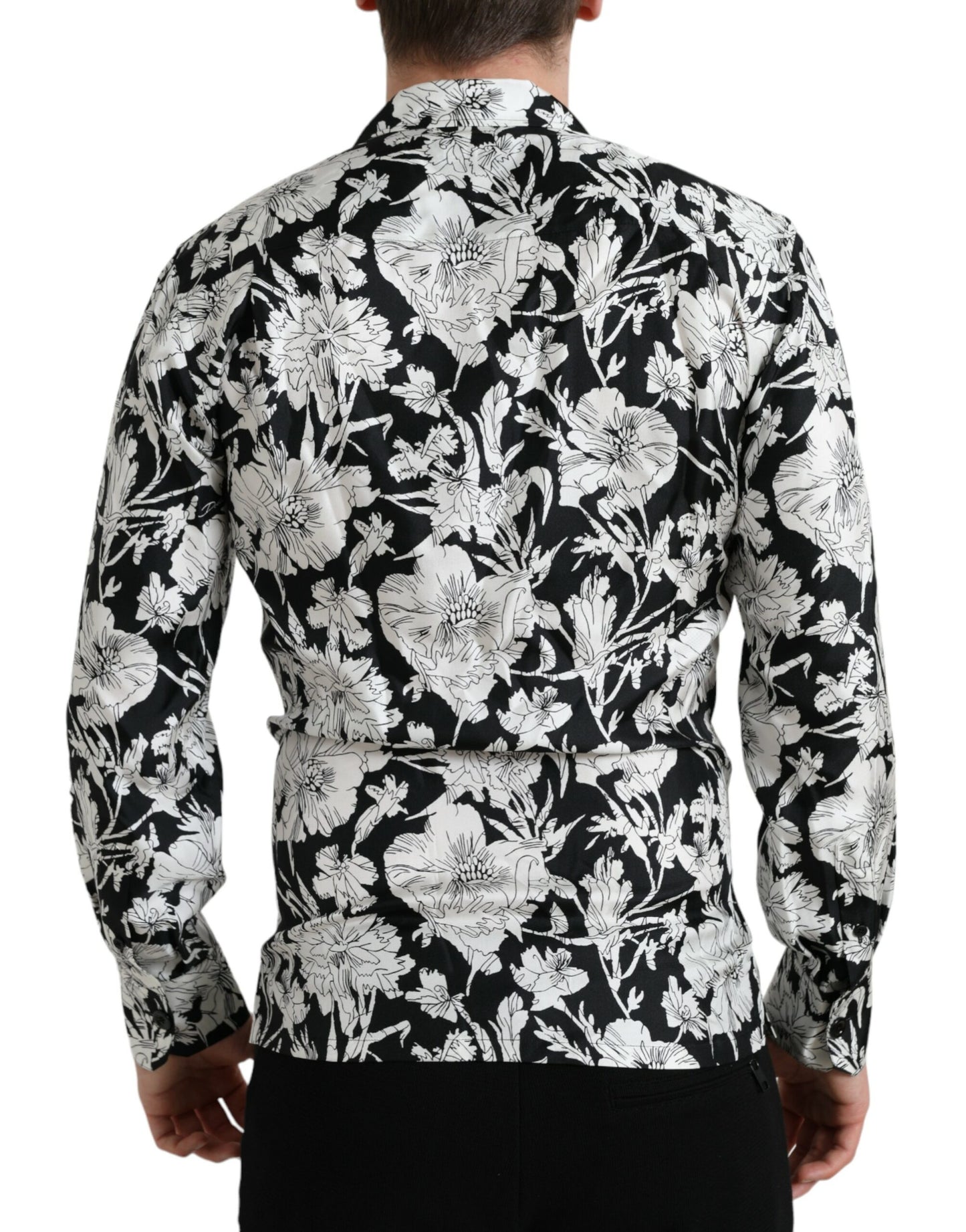 Dolce & Gabbana Camisa casual con botones florales en blanco y negro