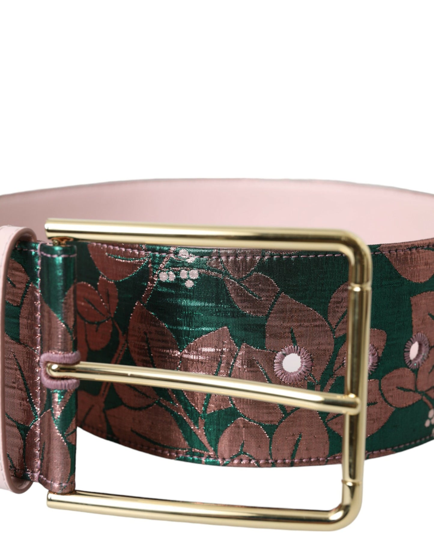 Dolce & Gabbana Cinturón con hebilla dorada de lúrex y jacquard floral multicolor