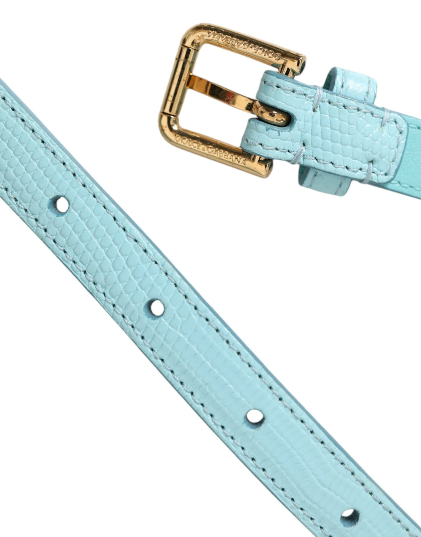 Dolce & Gabbana Cinturón con cadena de cristales de cuero azul claro