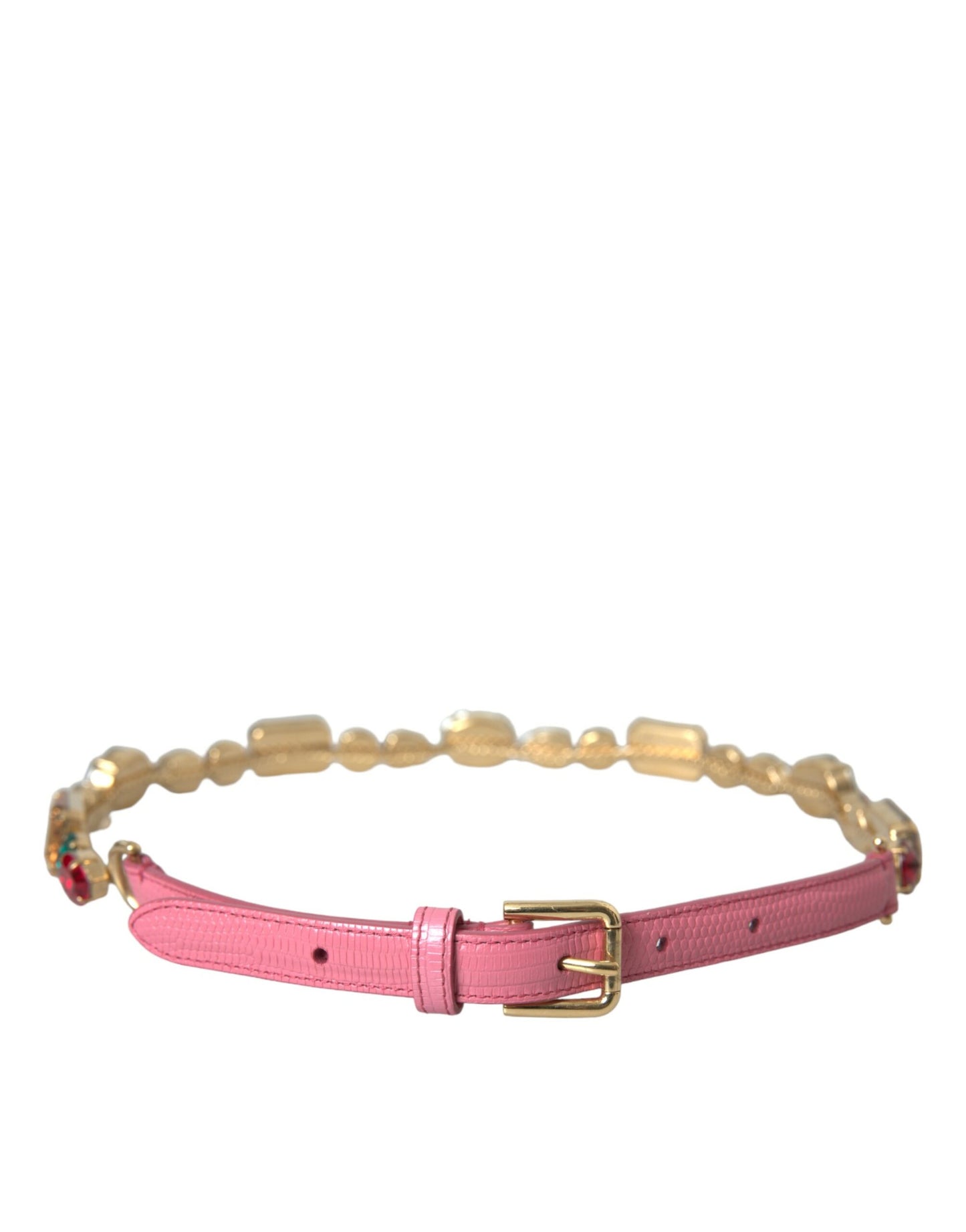 Ceinture Dolce & Gabbana en cuir rose ornée de chaînes et de cristaux