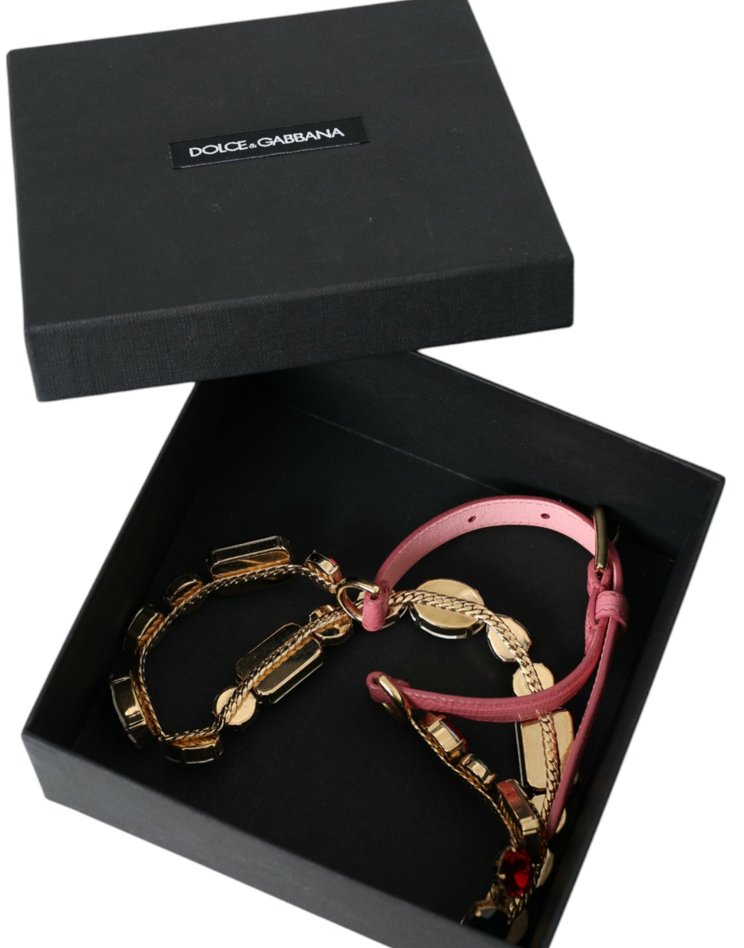 Dolce & Gabbana Cinturón adornado con cadena de cristales de cuero rosa