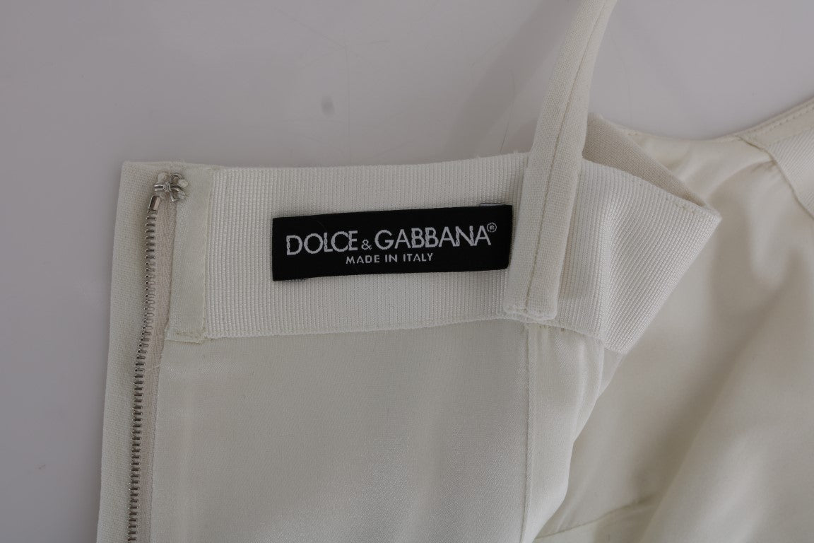 Dolce & Gabbana Elegante vestido recto de lana blanca con broche dorado