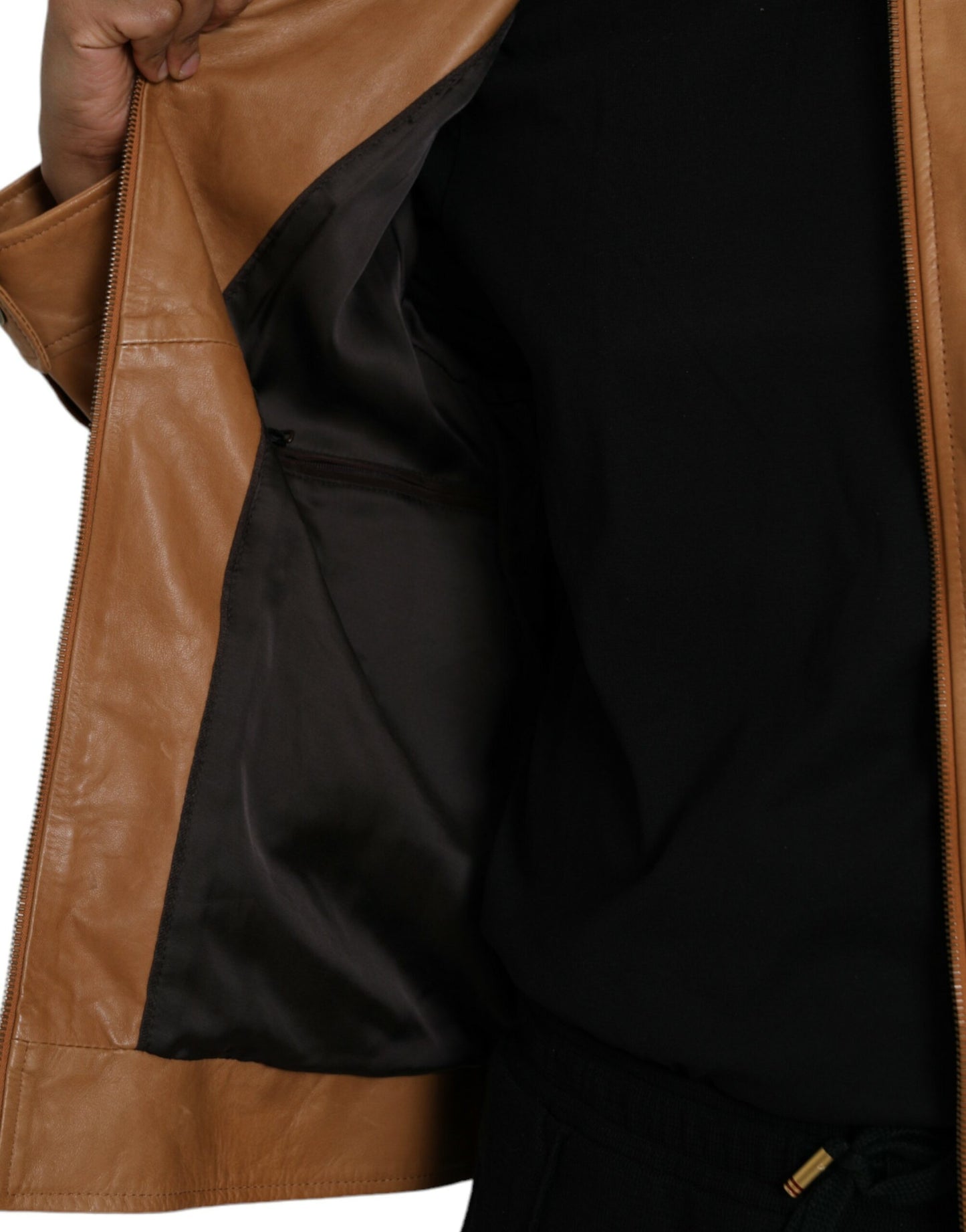 Dolce & Gabbana Chaqueta tipo cazadora con cremallera completa de piel de cordero marrón