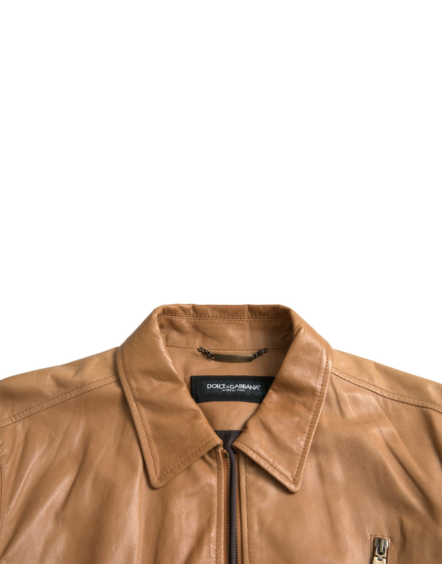 Dolce & Gabbana Chaqueta tipo cazadora con cremallera completa de piel de cordero marrón