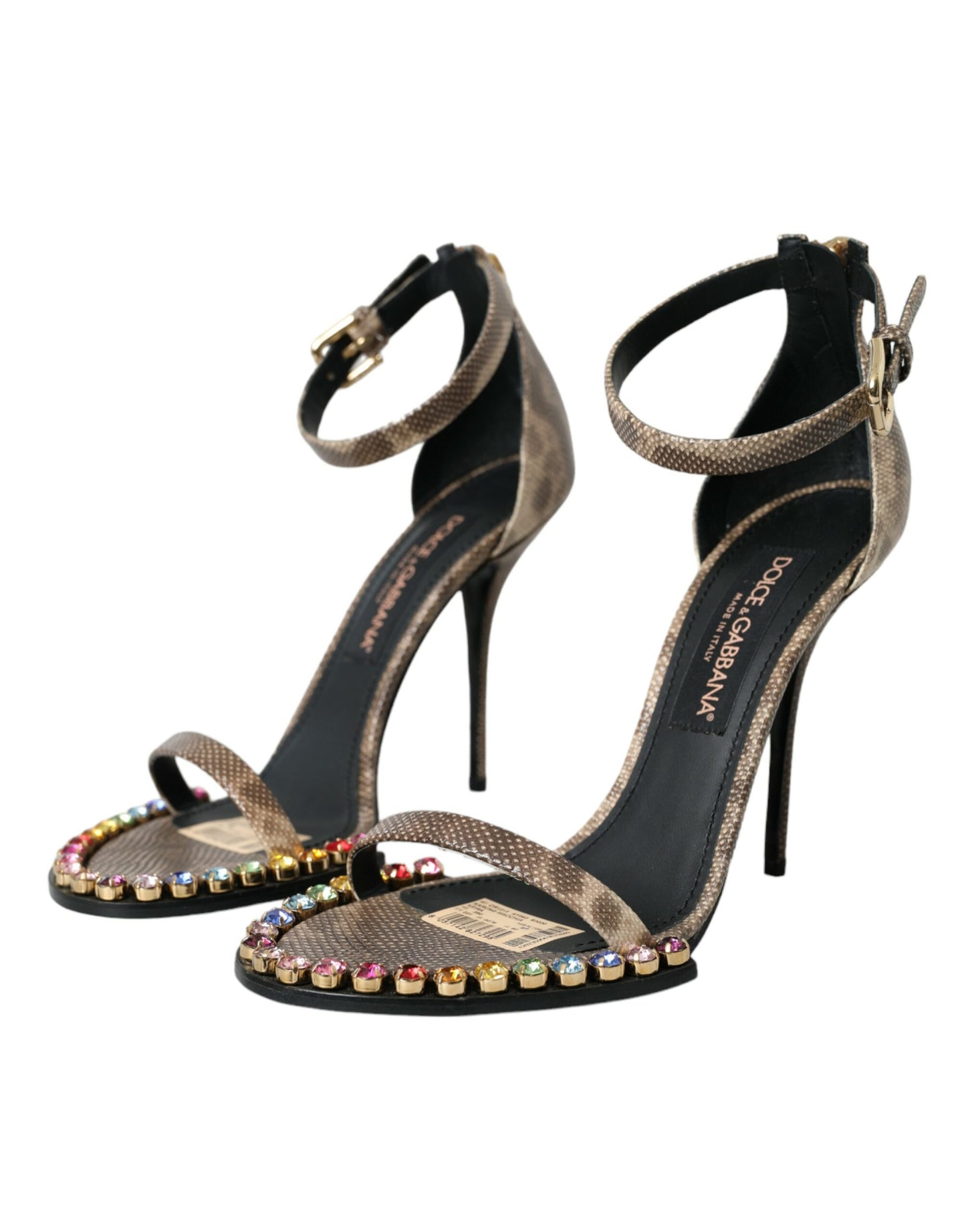 Dolce & Gabbana Zapatos con sandalias de cristal de cuero exótico marrón