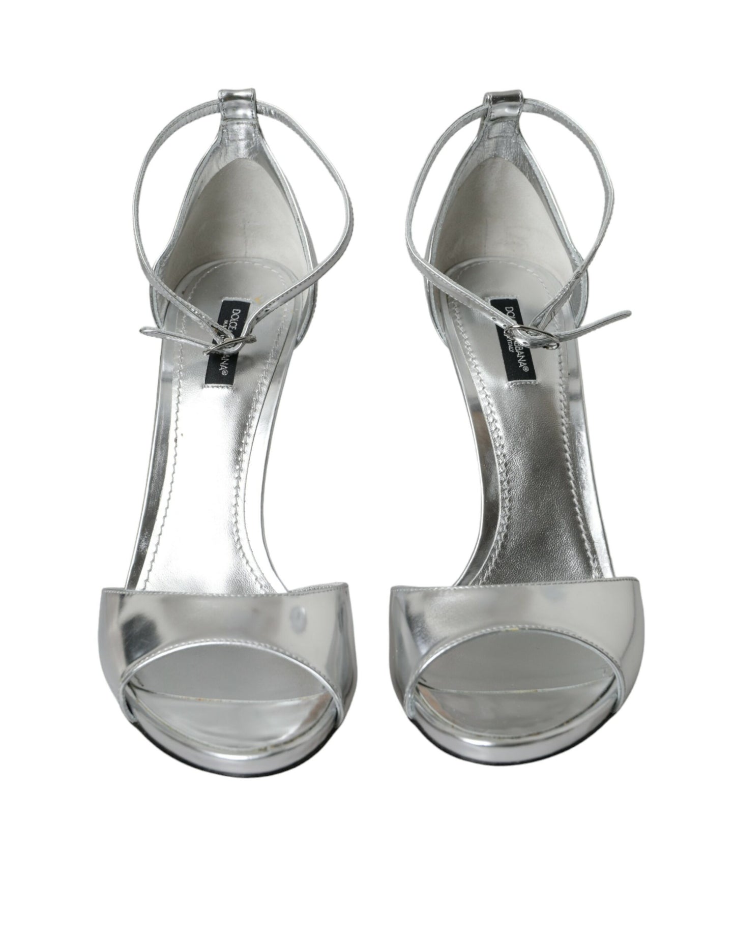 Dolce & Gabbana Zapatos plateados con sandalias de tacón de cuero KEIRA