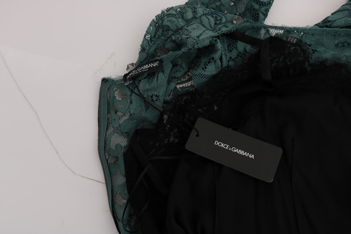 Dolce & Gabbana Elegante vestido tubo con adornos de cristal verde