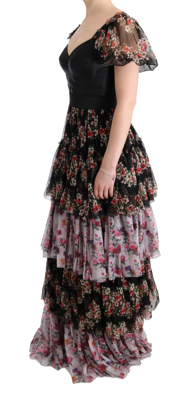 Dolce & Gabbana Elegante vestido recto floral en mezcla de seda multicolor