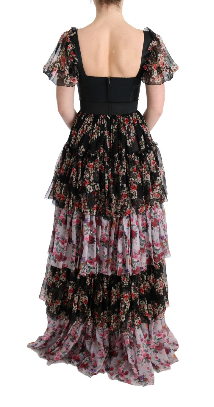 Dolce & Gabbana Elegante vestido recto floral en mezcla de seda multicolor