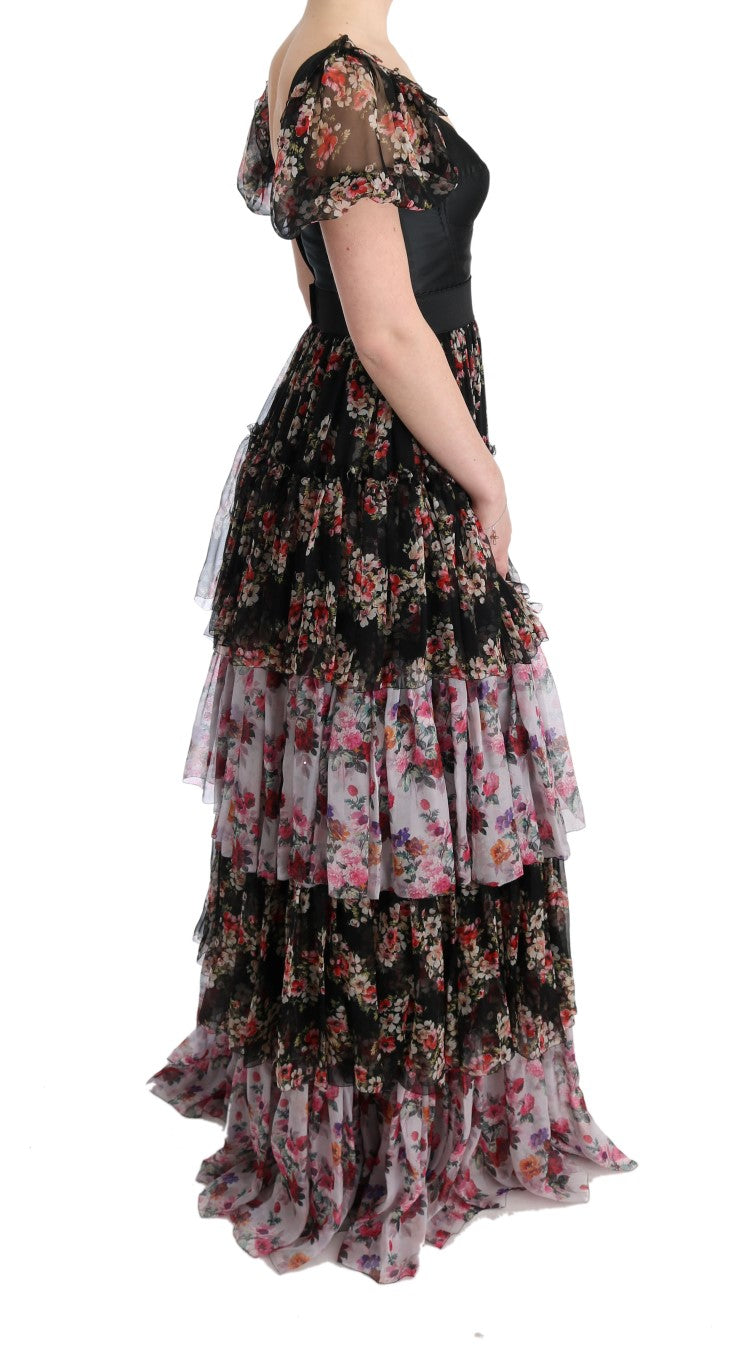 Dolce & Gabbana Elegante vestido recto floral en mezcla de seda multicolor