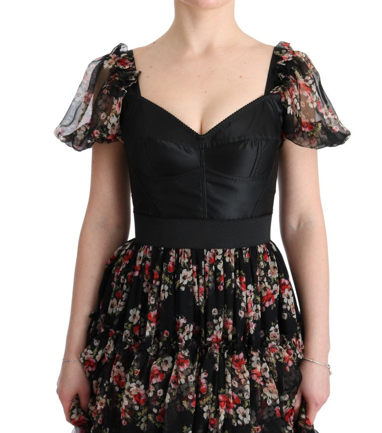 Dolce & Gabbana Elegante vestido recto floral en mezcla de seda multicolor