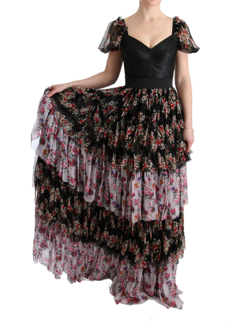 Dolce & Gabbana Elegante vestido recto floral en mezcla de seda multicolor
