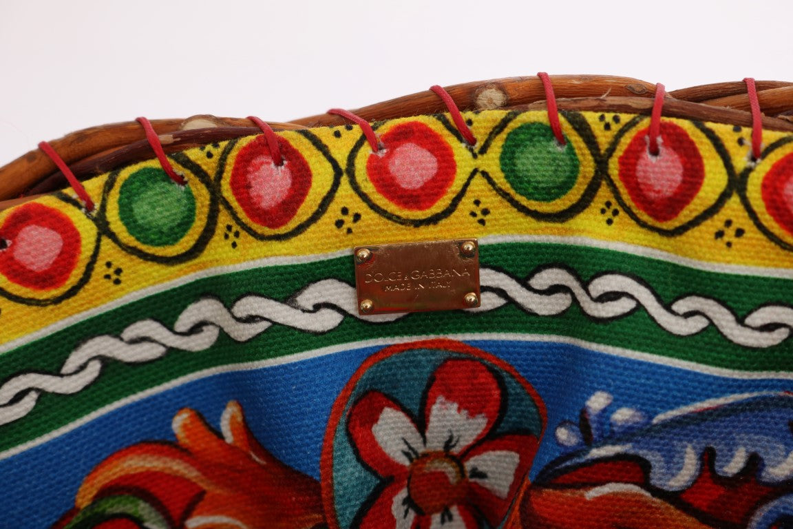 Dolce & Gabbana Elegante bolso tote con pompones de paja beige y pieles exóticas