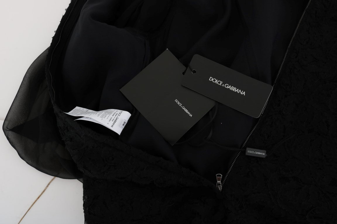 Dolce & Gabbana Elegante vestido recto con apliques de corazón de encaje negro