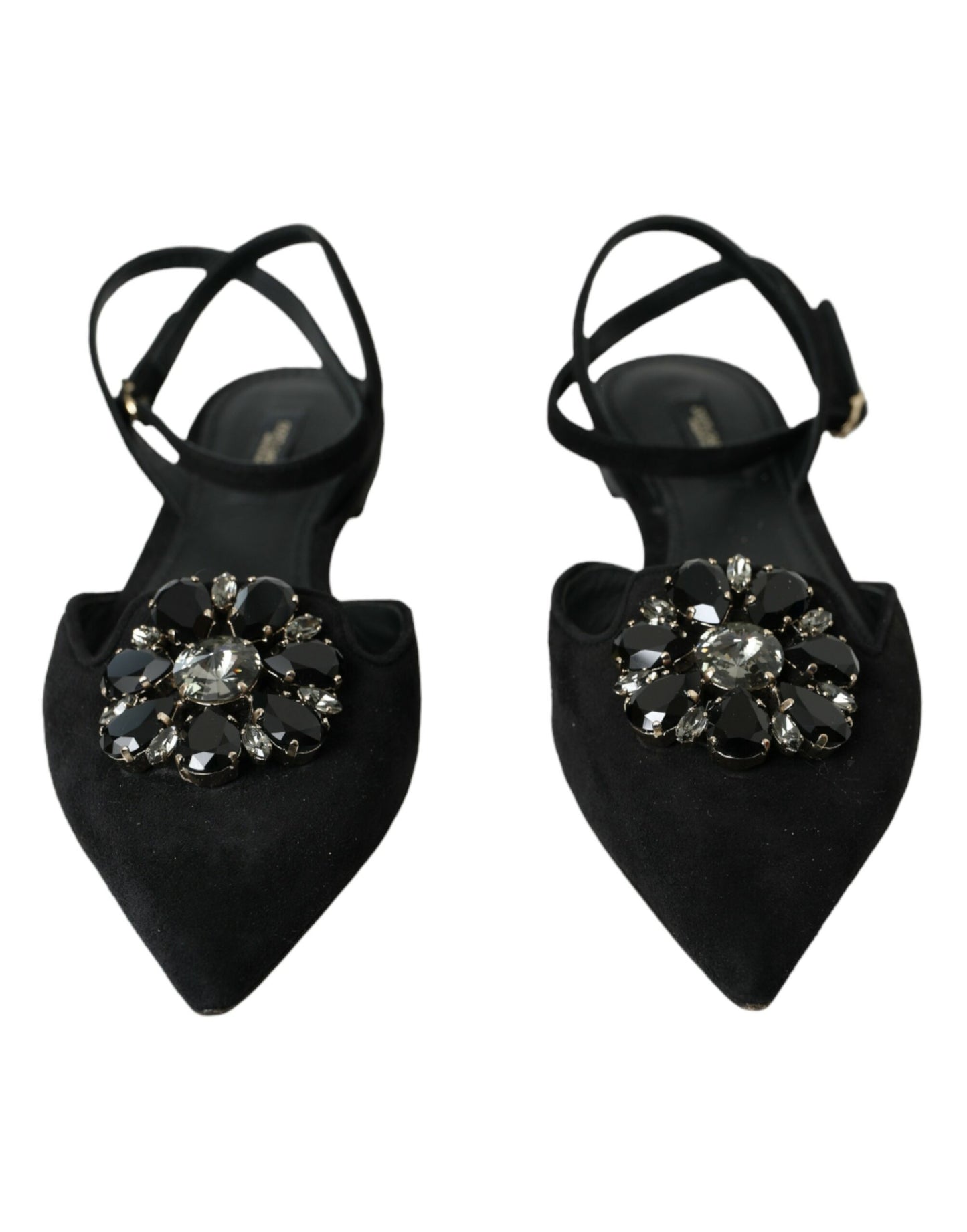 Dolce & Gabbana Zapatos con sandalias con tira trasera y cristales de cuero negro